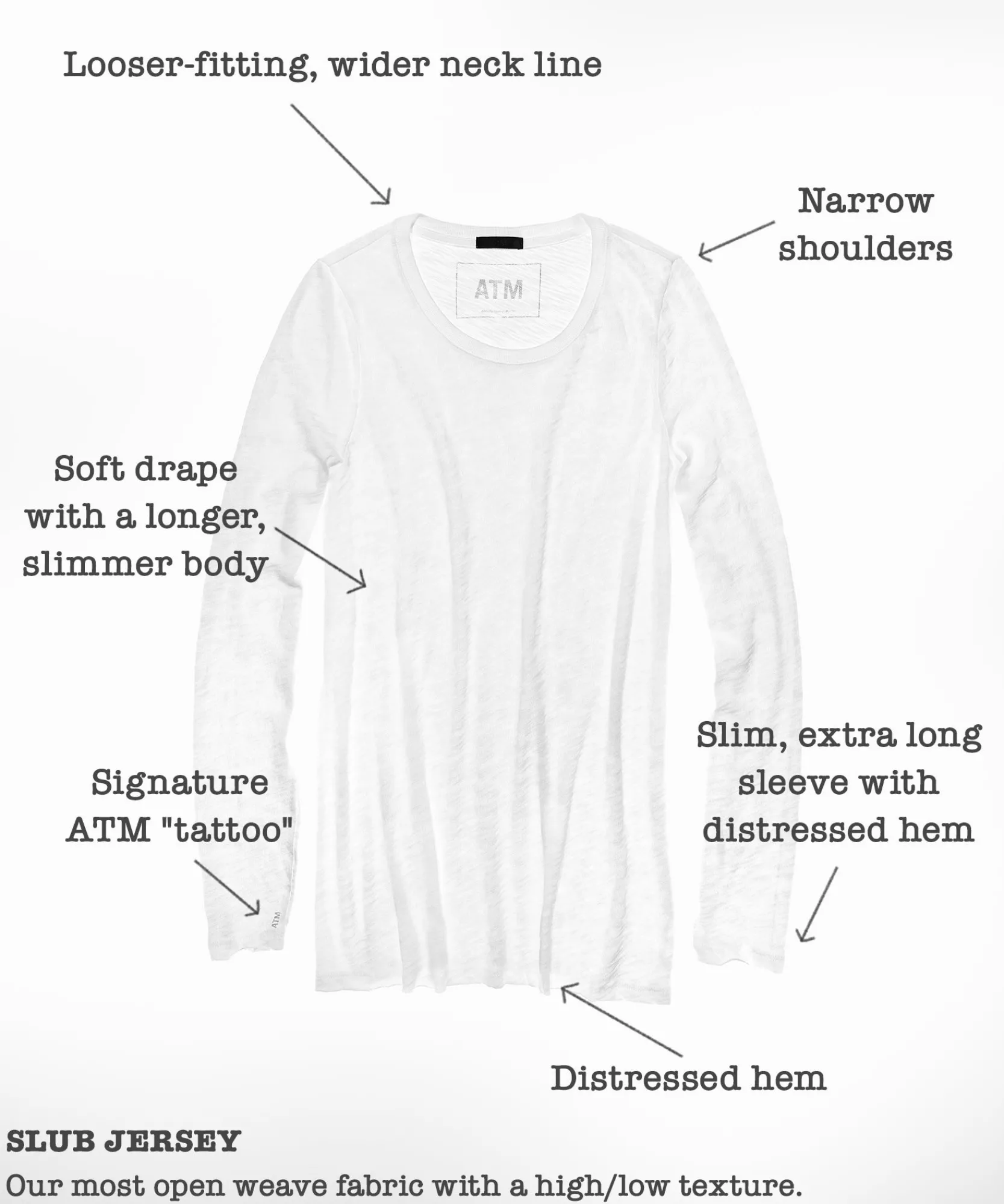 Slub Jersey Long Sleeve Destroyed Wash Tee -|ATM Anthony Thomas Melillo New