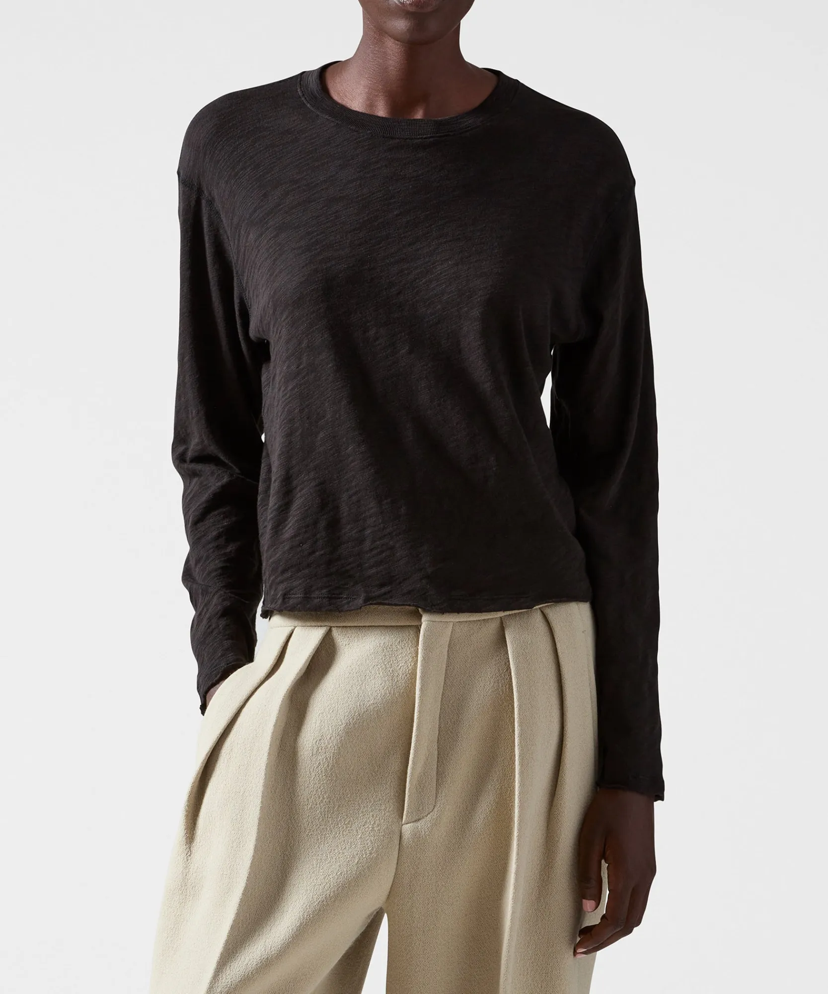 Slub Jersey Long Sleeve Destroyed Wash Crop Tee -|ATM Anthony Thomas Melillo Fashion