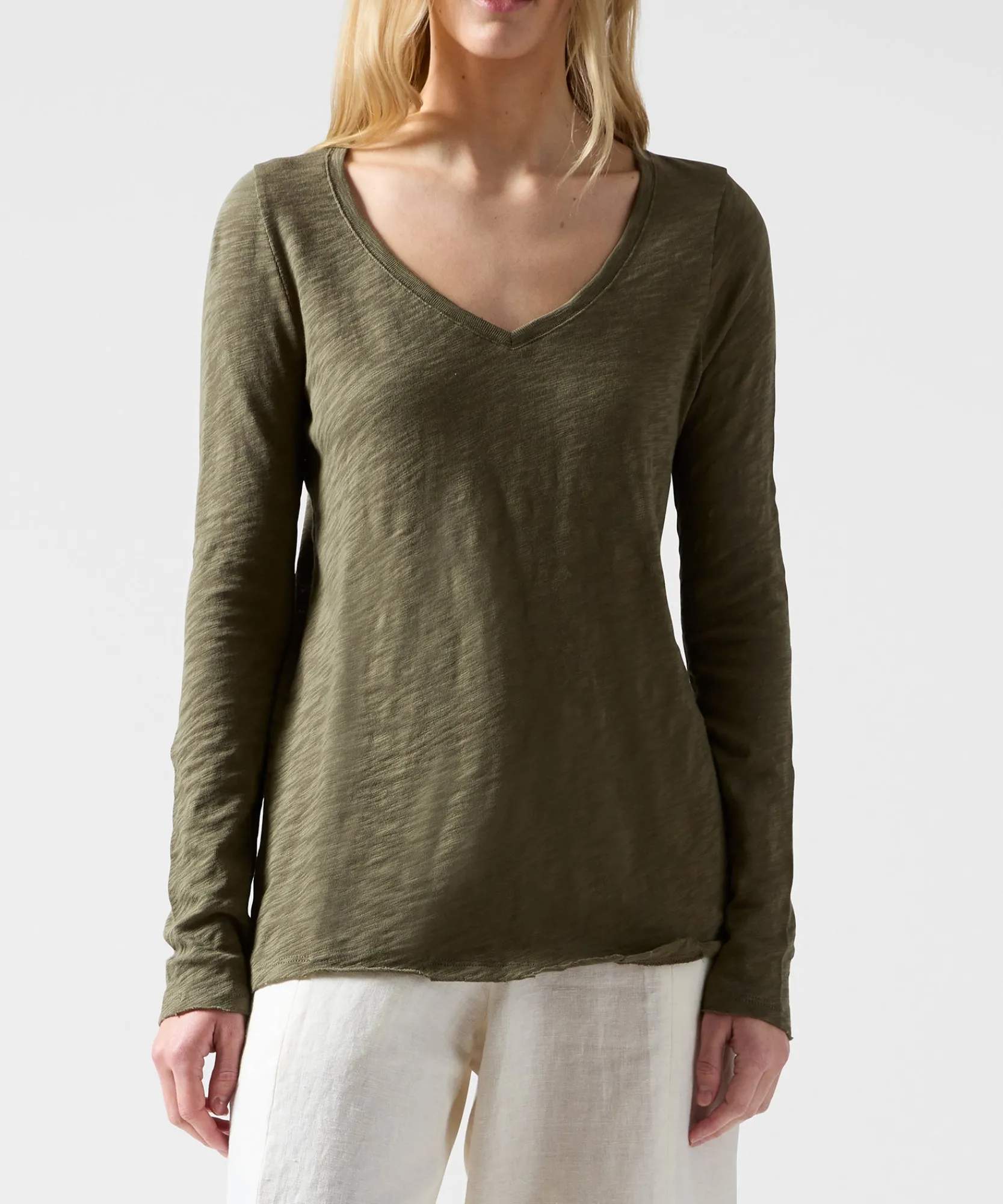 Slub Jersey Long Sleeve V-Neck Tee -|ATM Anthony Thomas Melillo Sale