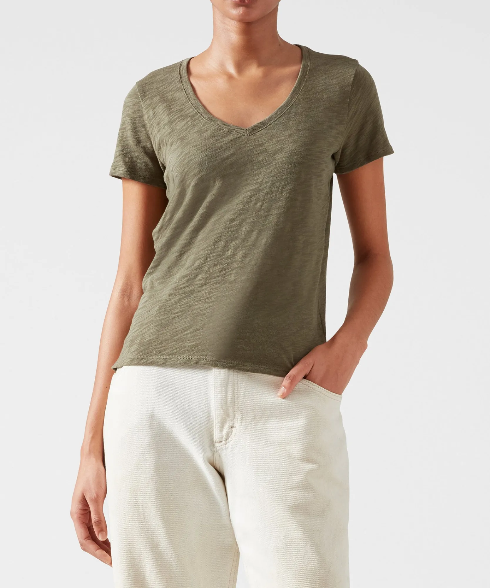 Slub Jersey Schoolboy V-Neck Tee -|ATM Anthony Thomas Melillo Discount