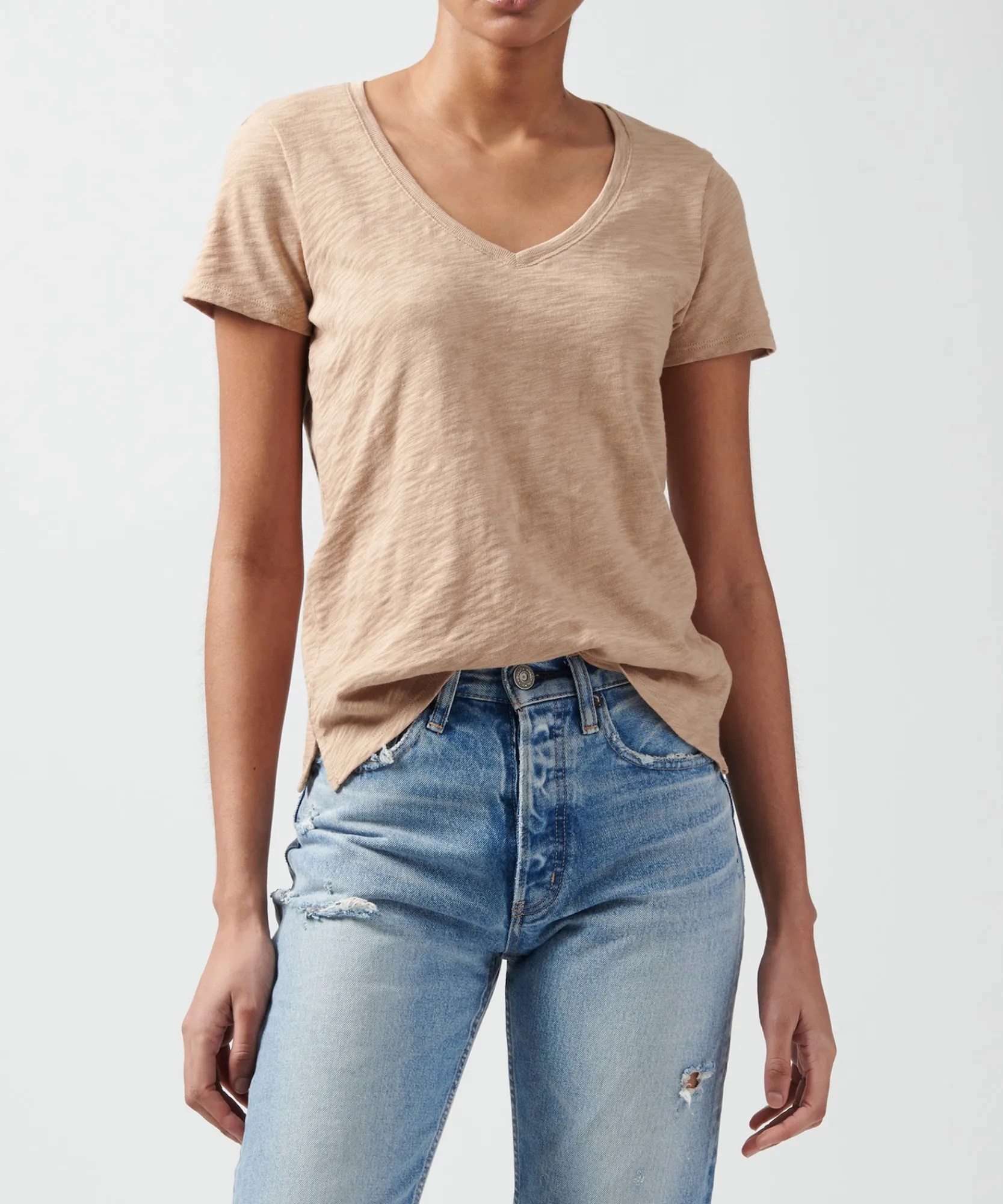 Slub Jersey Schoolboy V-Neck Tee -|ATM Anthony Thomas Melillo Clearance