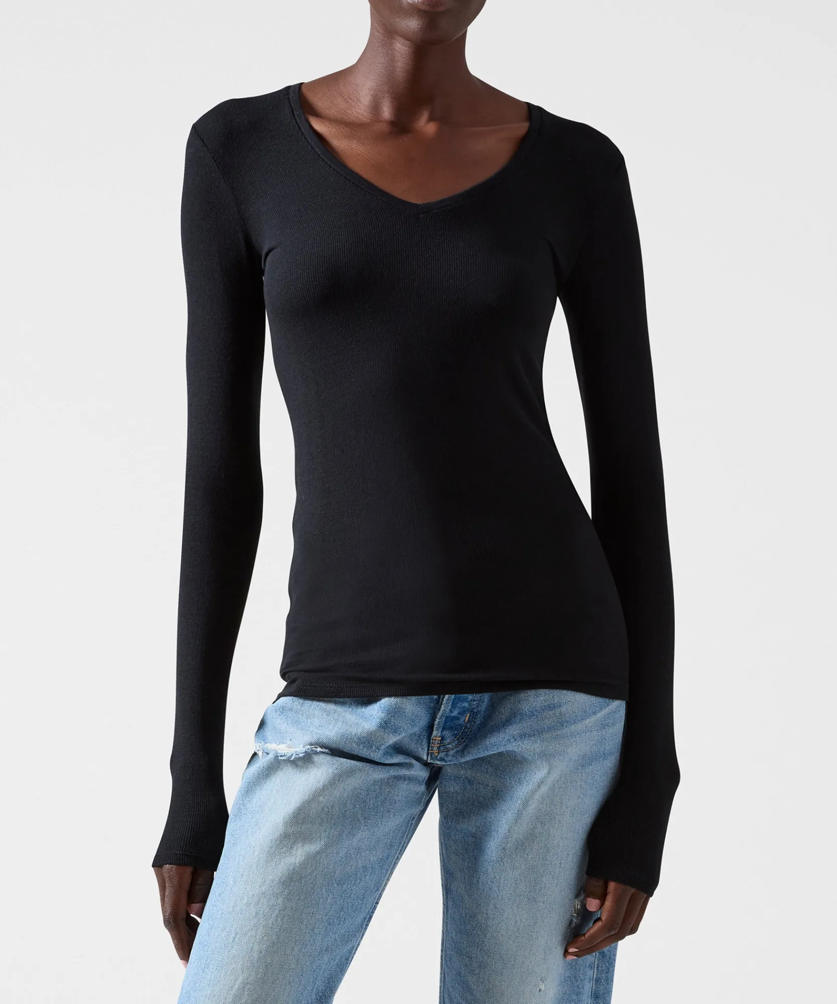 Modal Rib Long Sleeve V-Neck Tee -|ATM Anthony Thomas Melillo Discount