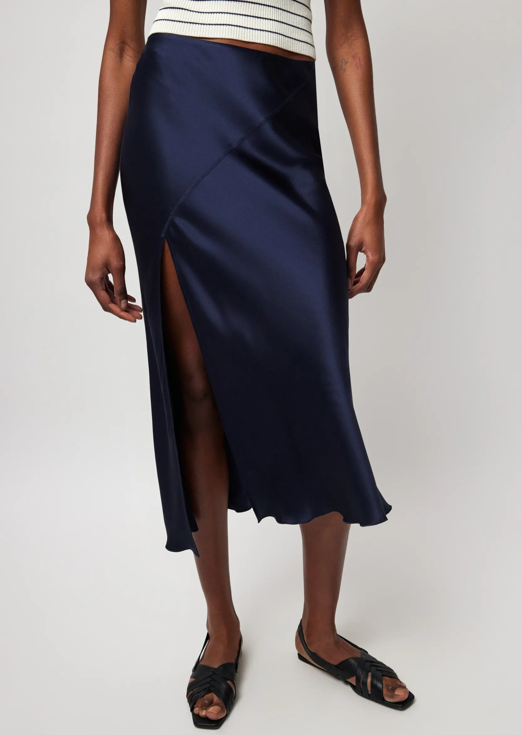 Silk Charmeuse Slit Detail Midi Skirt -|ATM Anthony Thomas Melillo Discount