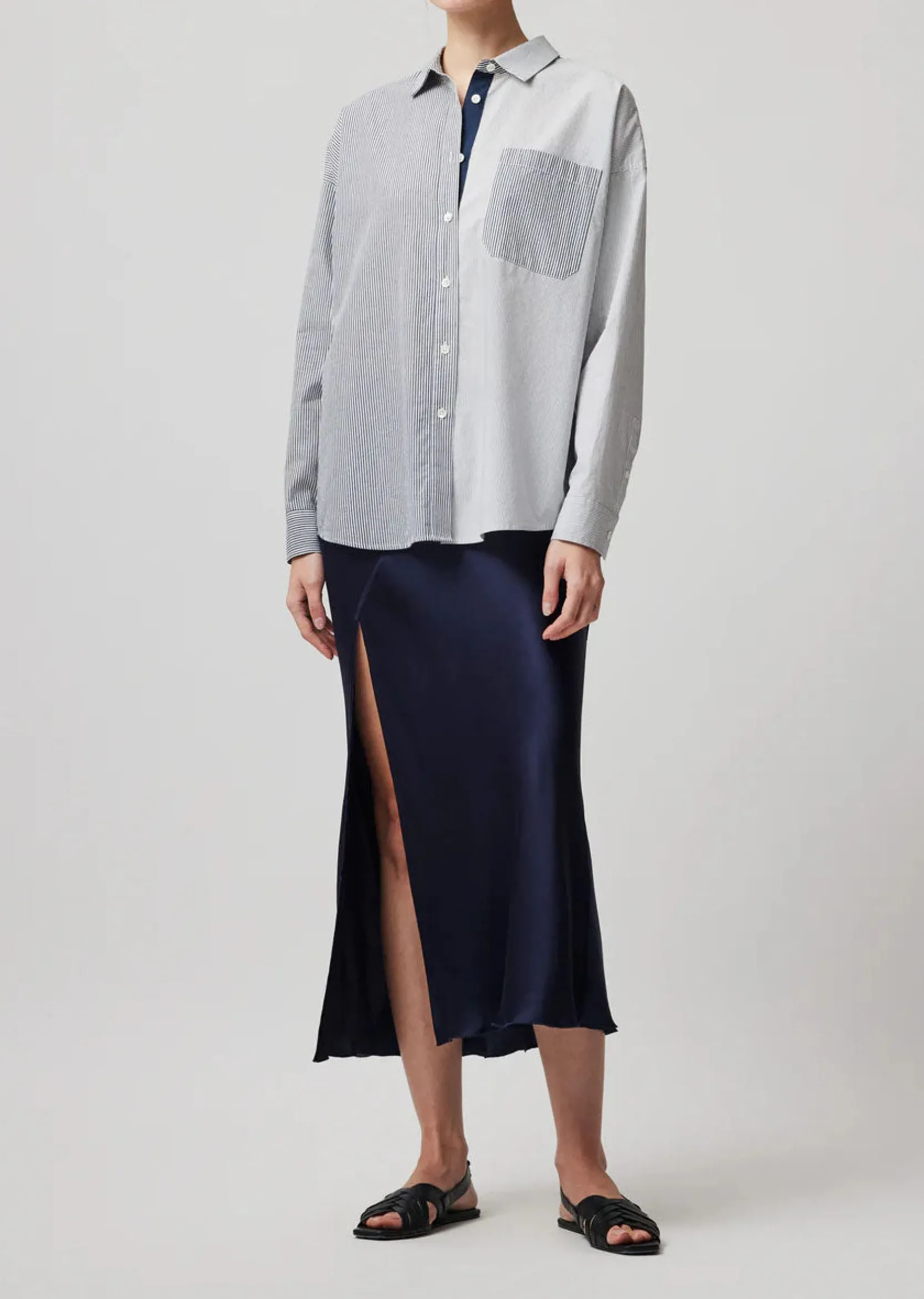 Mixed Stripe Shirting Boyfriend Shirt -|ATM Anthony Thomas Melillo Clearance