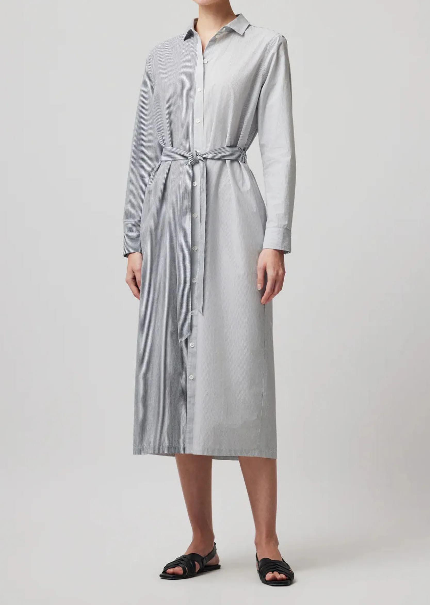 Mixed Stripe Shirting Belted Shirt Dress -|ATM Anthony Thomas Melillo New