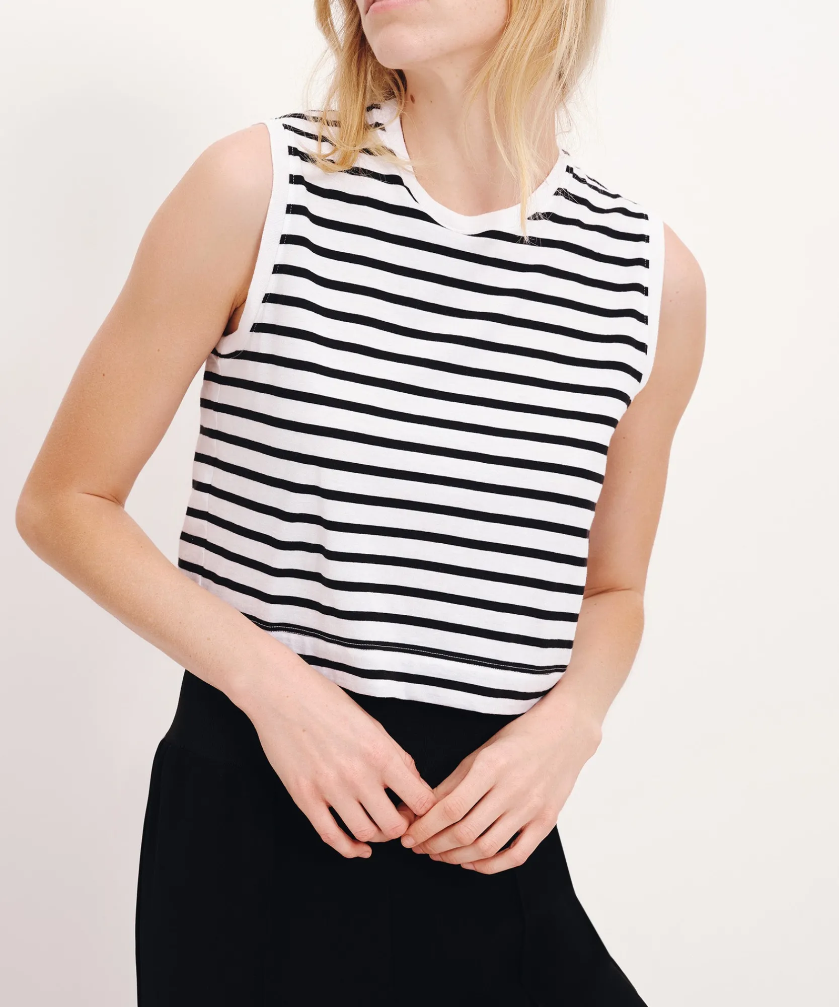 Classic Jersey Stripe Sleeveless Cropped Muscle Tee -|ATM Anthony Thomas Melillo Sale