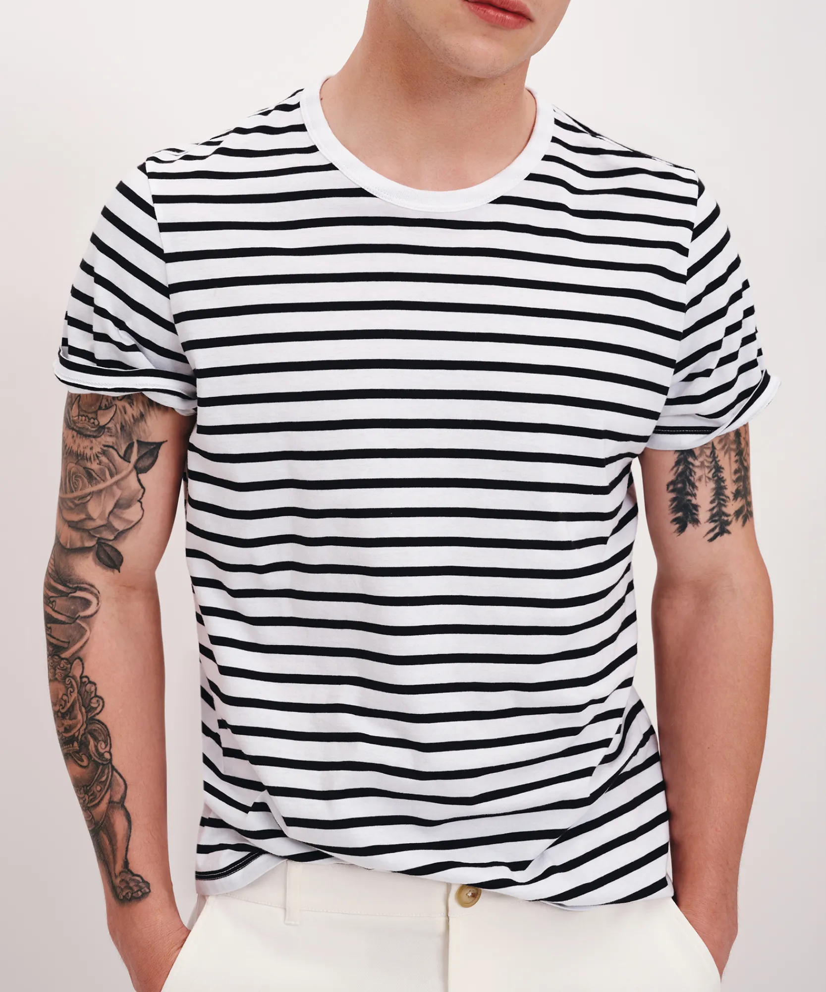 Classic Jersey Stripe Short Sleeve Crew Neck Tee -|ATM Anthony Thomas Melillo Sale