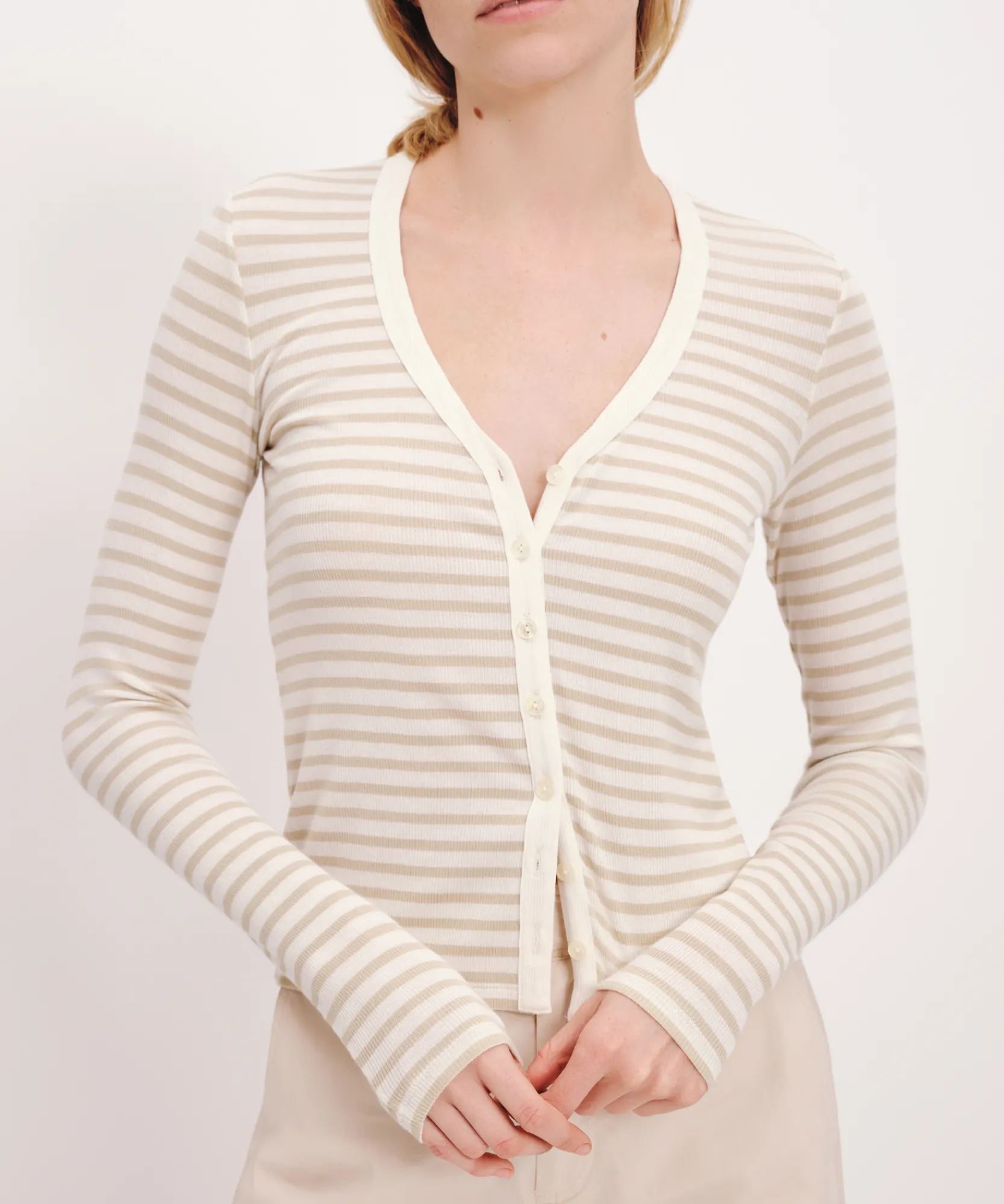 Modal Rib Stripe Long Sleeve Cardigan Top -|ATM Anthony Thomas Melillo Fashion