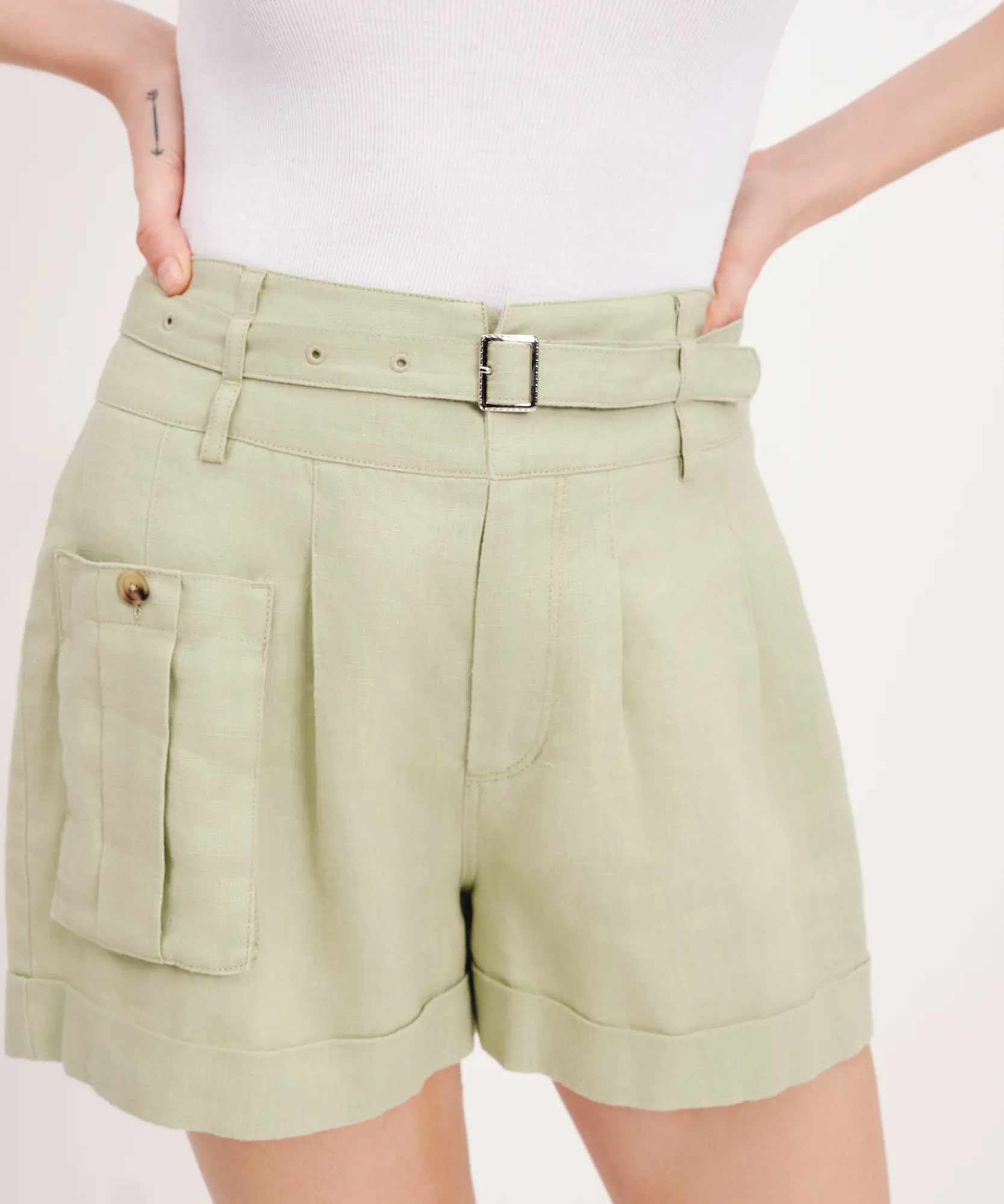 Heavyweight Linen High Waisted Shorts -|ATM Anthony Thomas Melillo Outlet