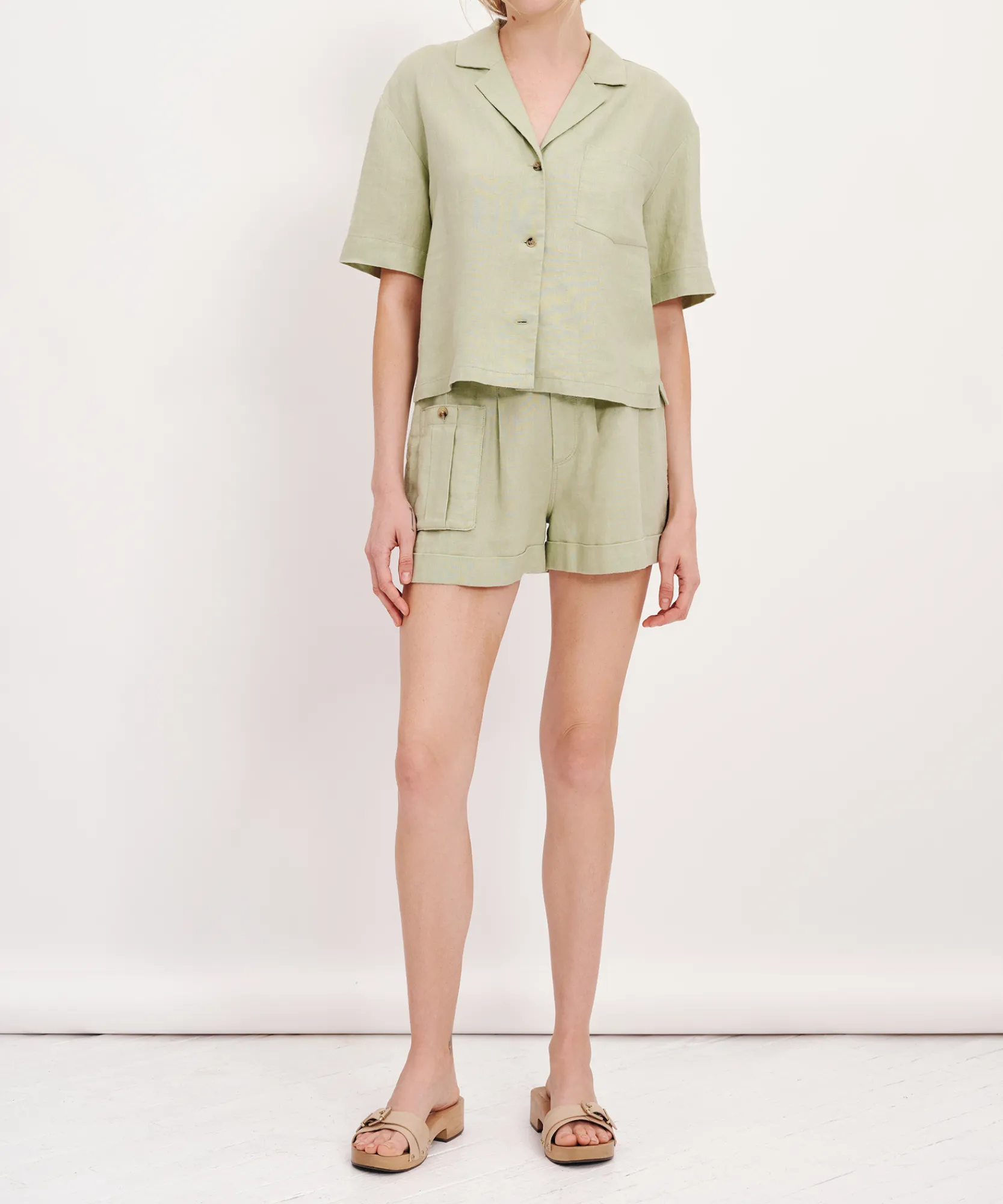 Heavyweight Linen High Waisted Shorts -|ATM Anthony Thomas Melillo Outlet