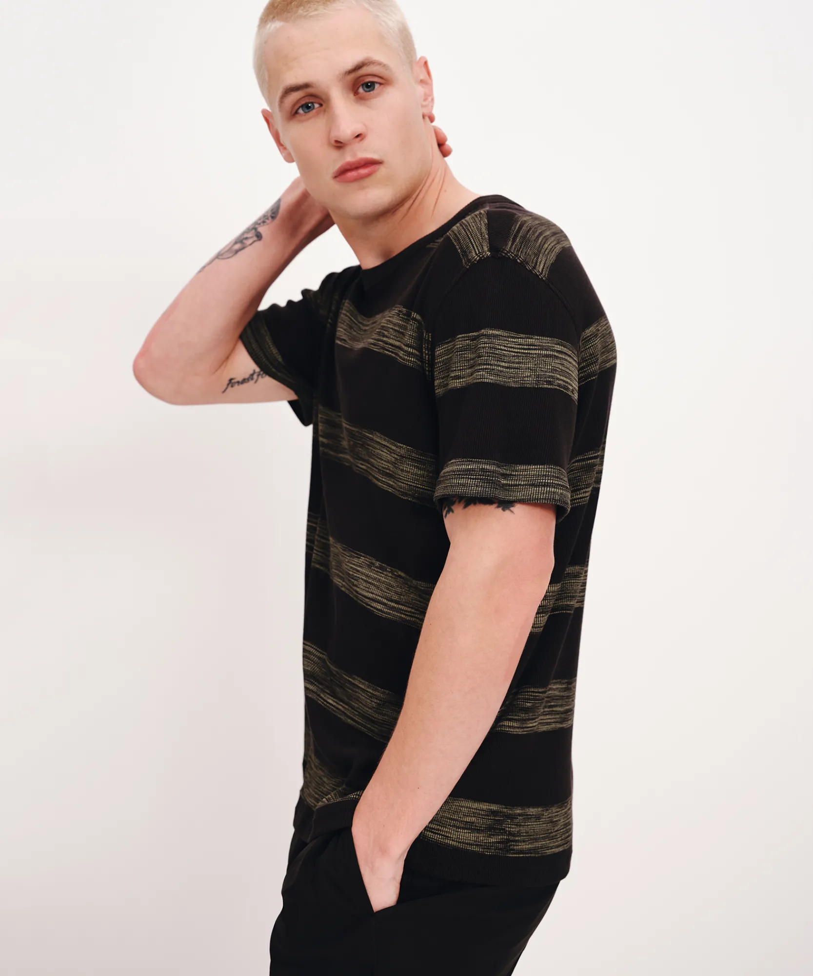 2X1 Rib With Sunbleached Stripe Short Sleeve Crew Neck Tee -|ATM Anthony Thomas Melillo Online