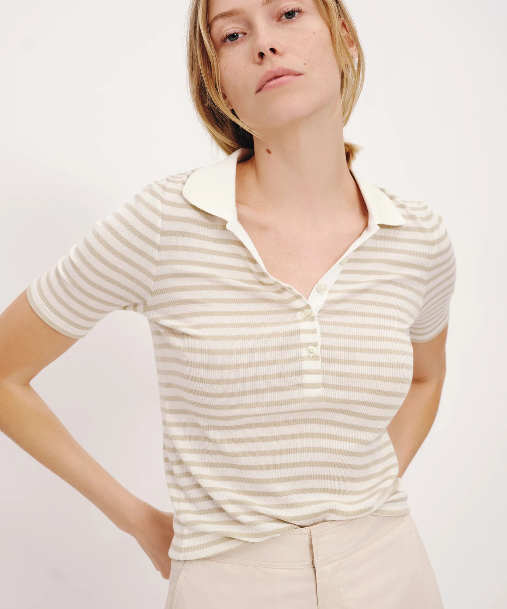 Modal Rib Stripe Short Sleeve Henley Tee -|ATM Anthony Thomas Melillo Sale