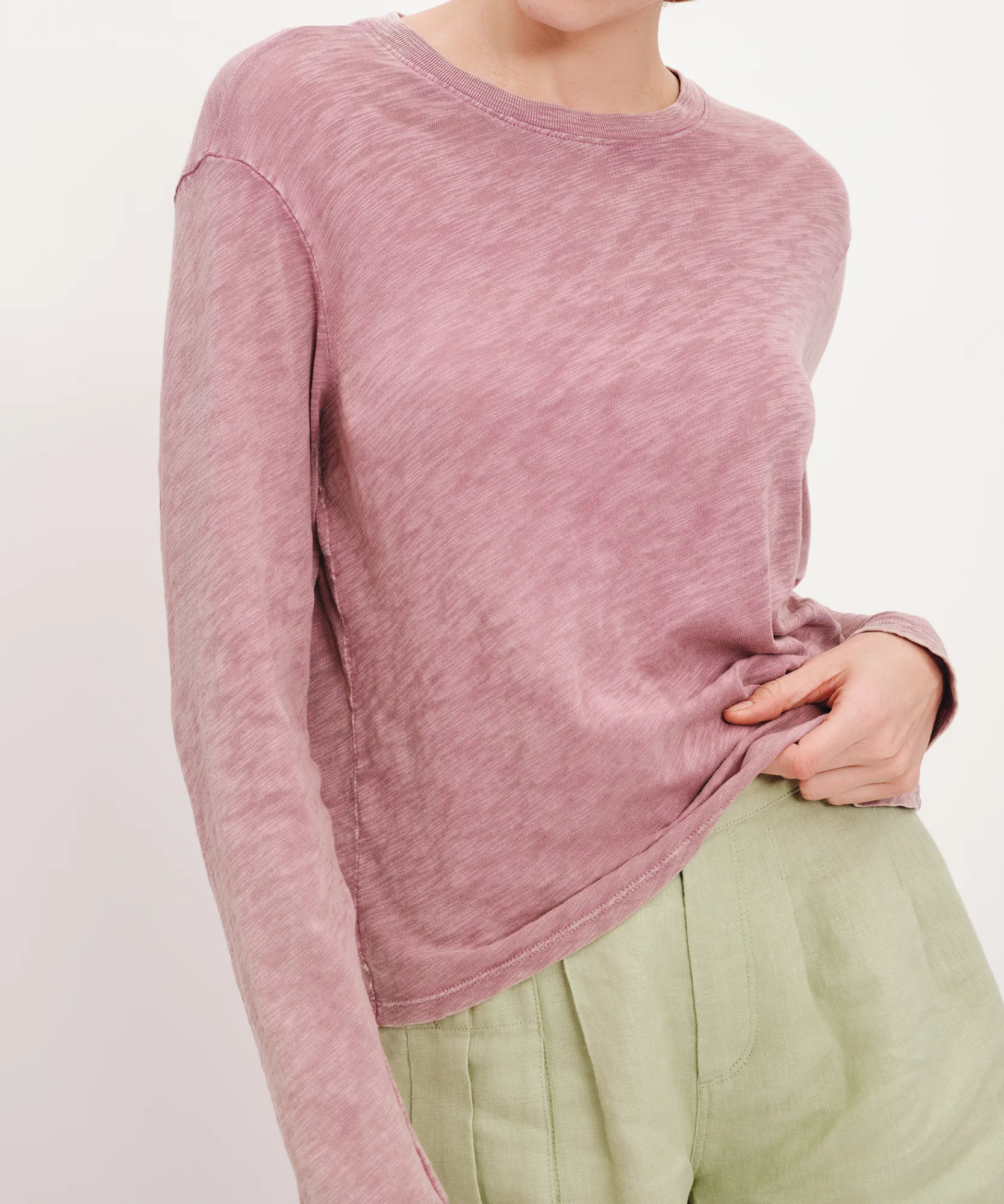 Slub Jersey With Chroma Wash Long Sleeve Crop Tee -|ATM Anthony Thomas Melillo Clearance