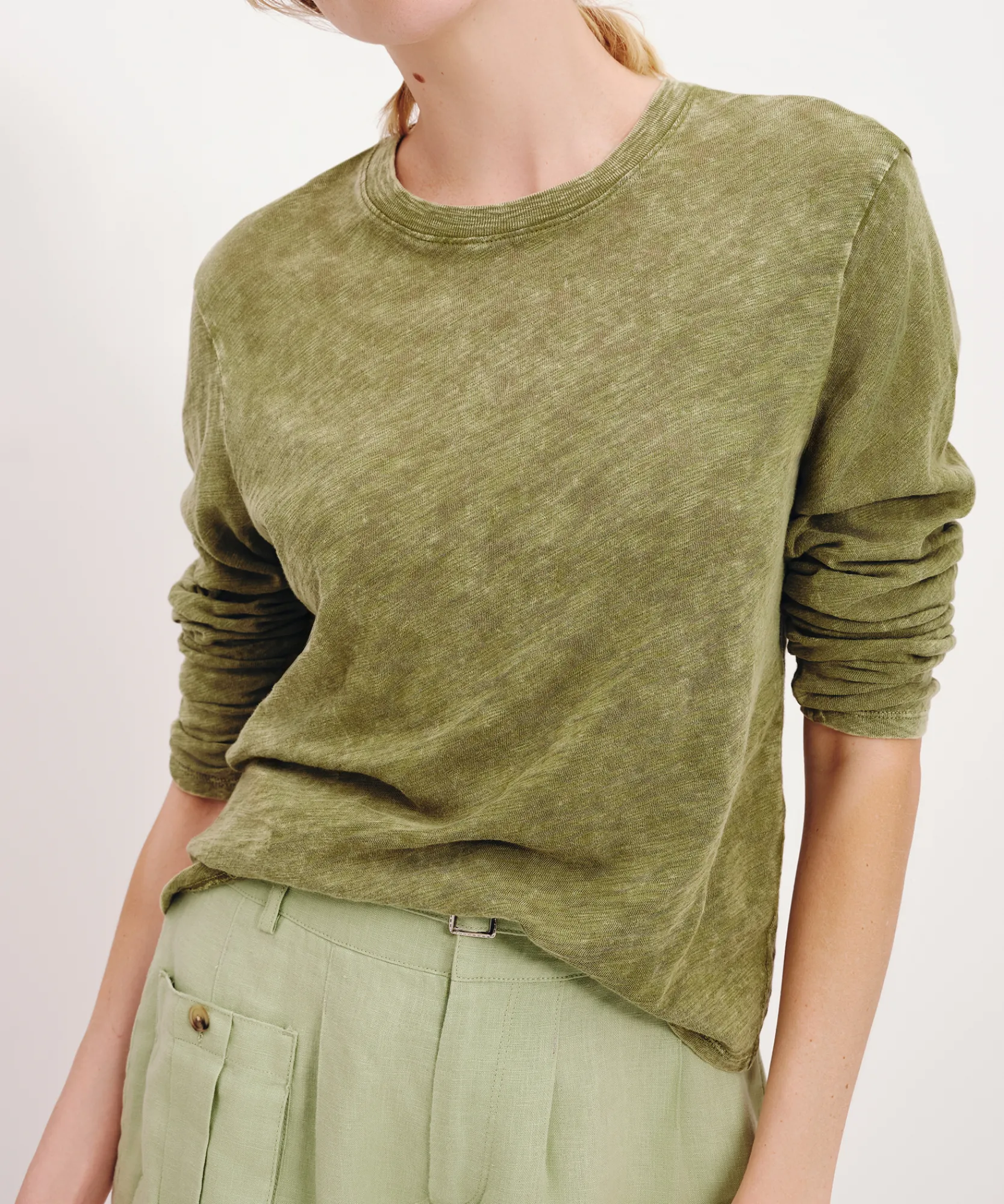 Slub Jersey With Chroma Wash Long Sleeve Crop Tee -|ATM Anthony Thomas Melillo Sale