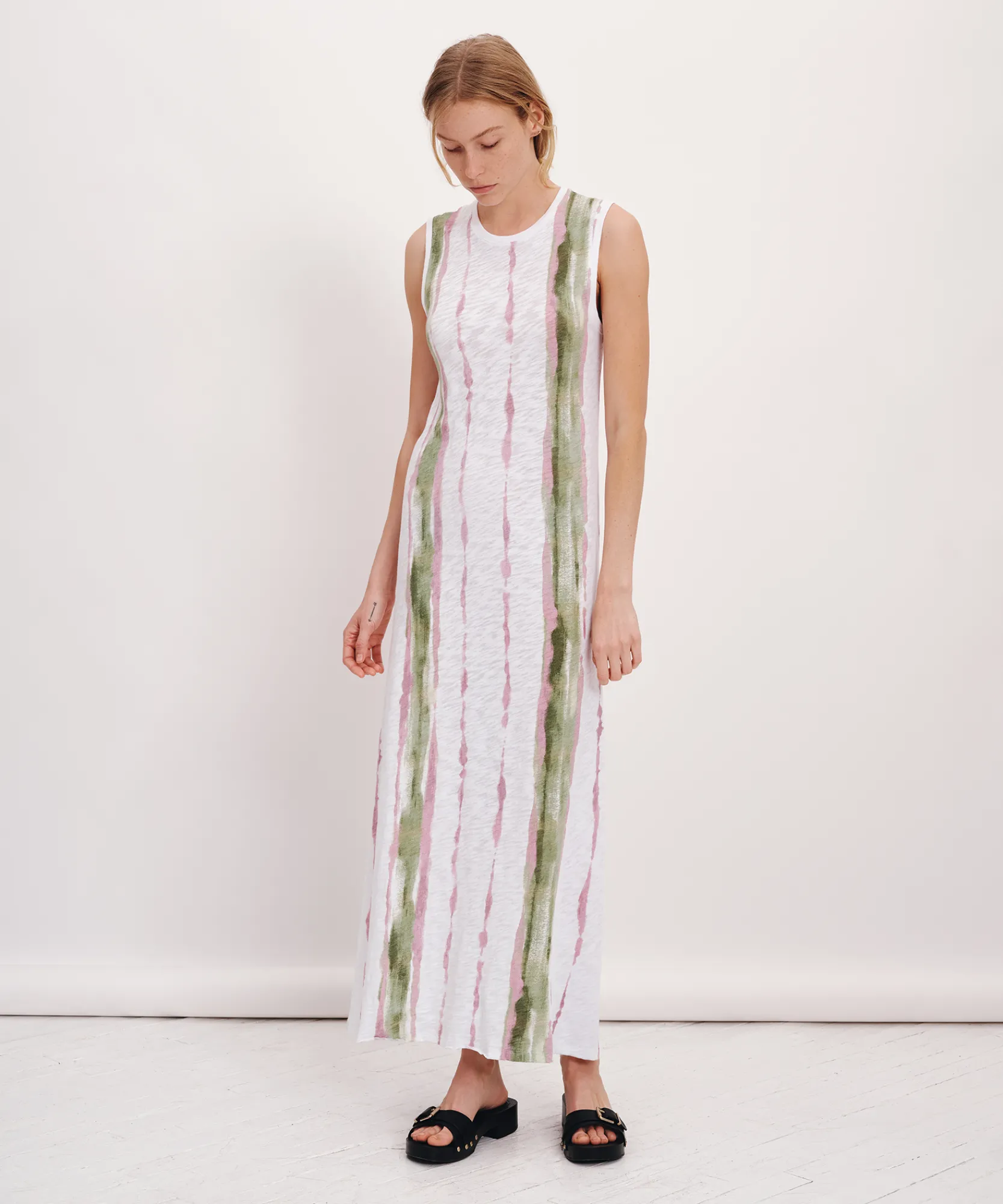 Slub Jersey With Paintstroke Sleeveless Maxi Dress -|ATM Anthony Thomas Melillo Sale