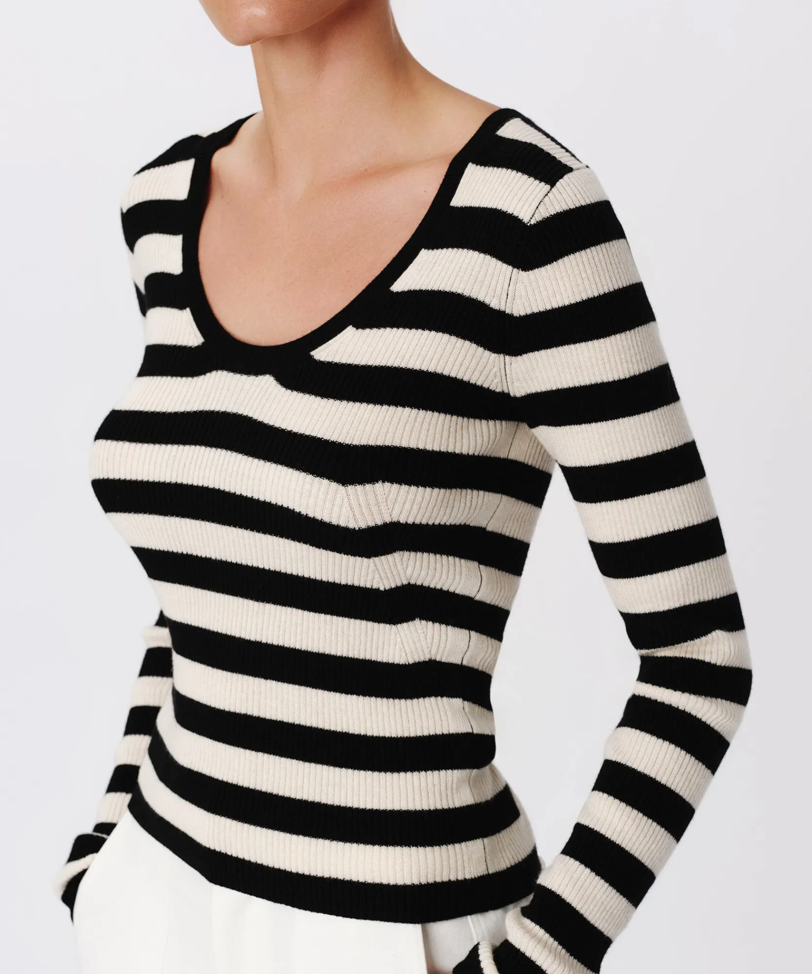Wool Blend Striped Long Sleeve Sweater -|ATM Anthony Thomas Melillo Clearance