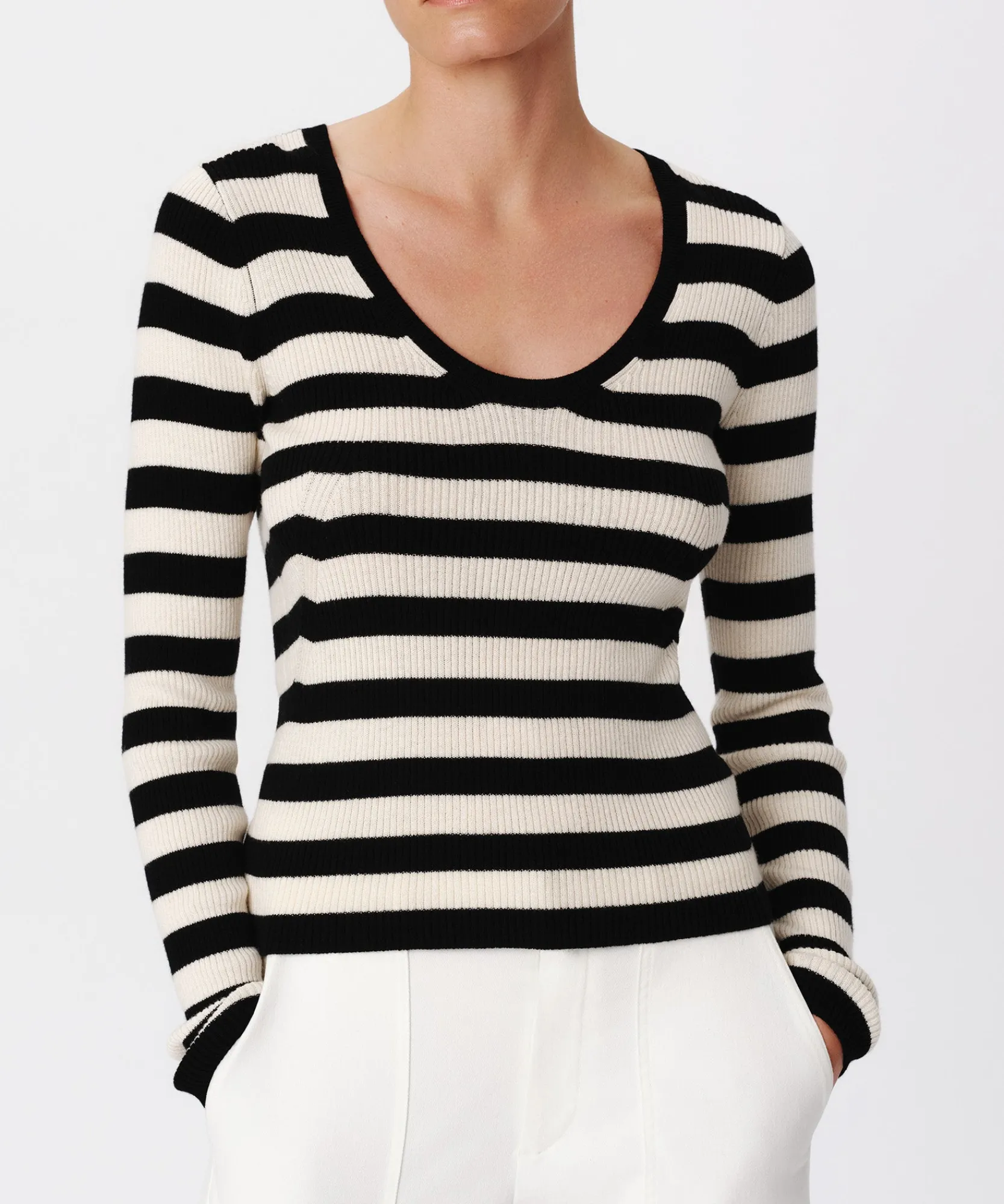 Wool Blend Striped Long Sleeve Sweater -|ATM Anthony Thomas Melillo Clearance