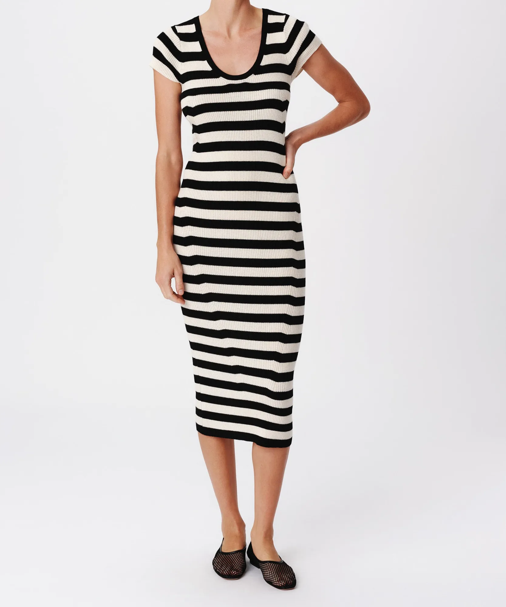 Wool Blend Striped Cap Sleeve Dress -|ATM Anthony Thomas Melillo Best