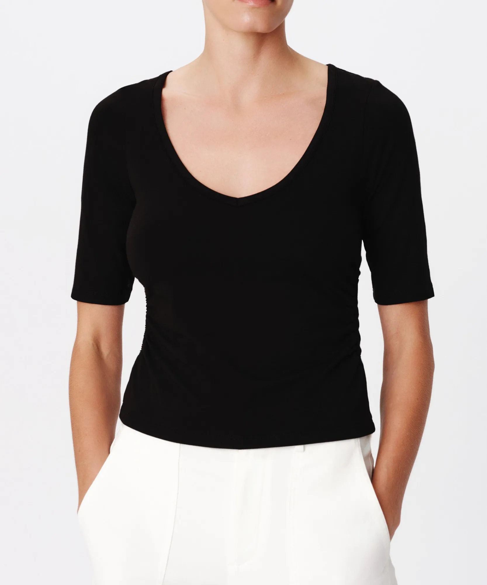 Pima Cotton Elbow Sleeve V-Neck Tee -|ATM Anthony Thomas Melillo Sale