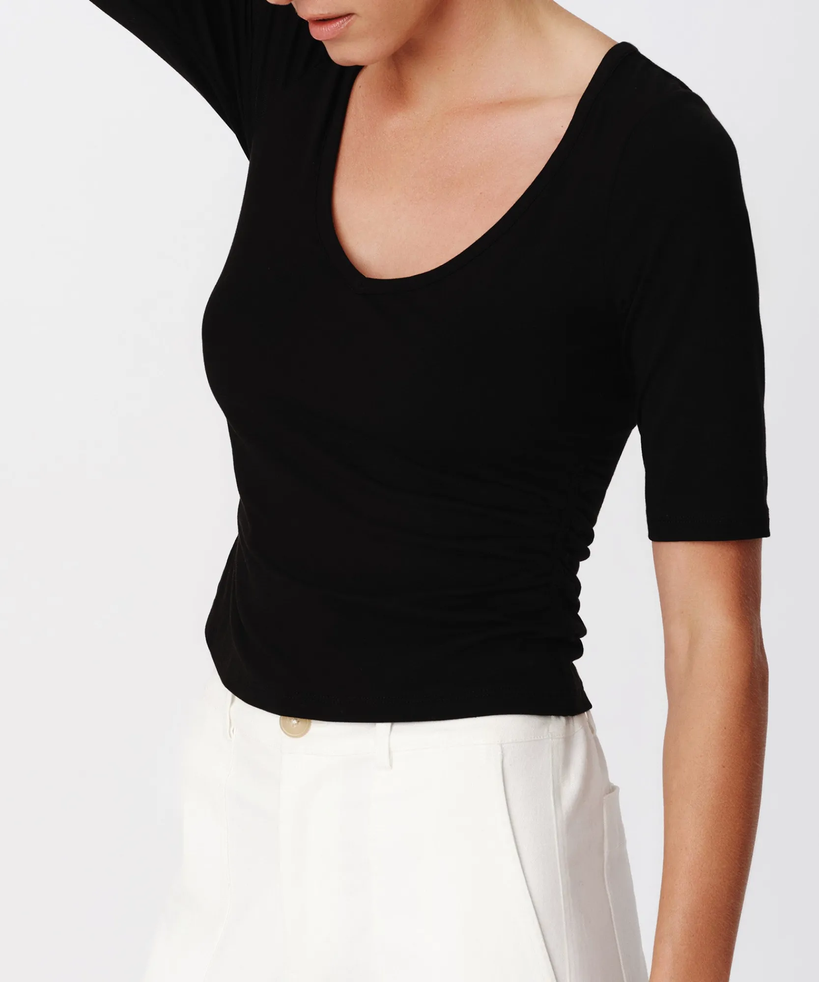 Pima Cotton Elbow Sleeve V-Neck Tee -|ATM Anthony Thomas Melillo Sale