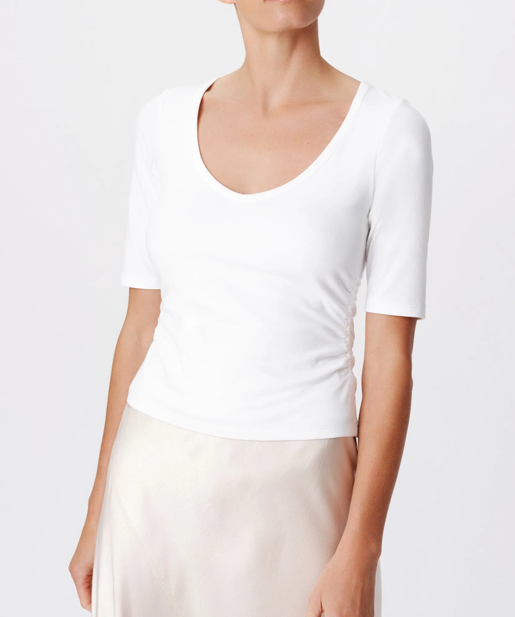 Pima Cotton Elbow Sleeve V-Neck Tee -|ATM Anthony Thomas Melillo Discount