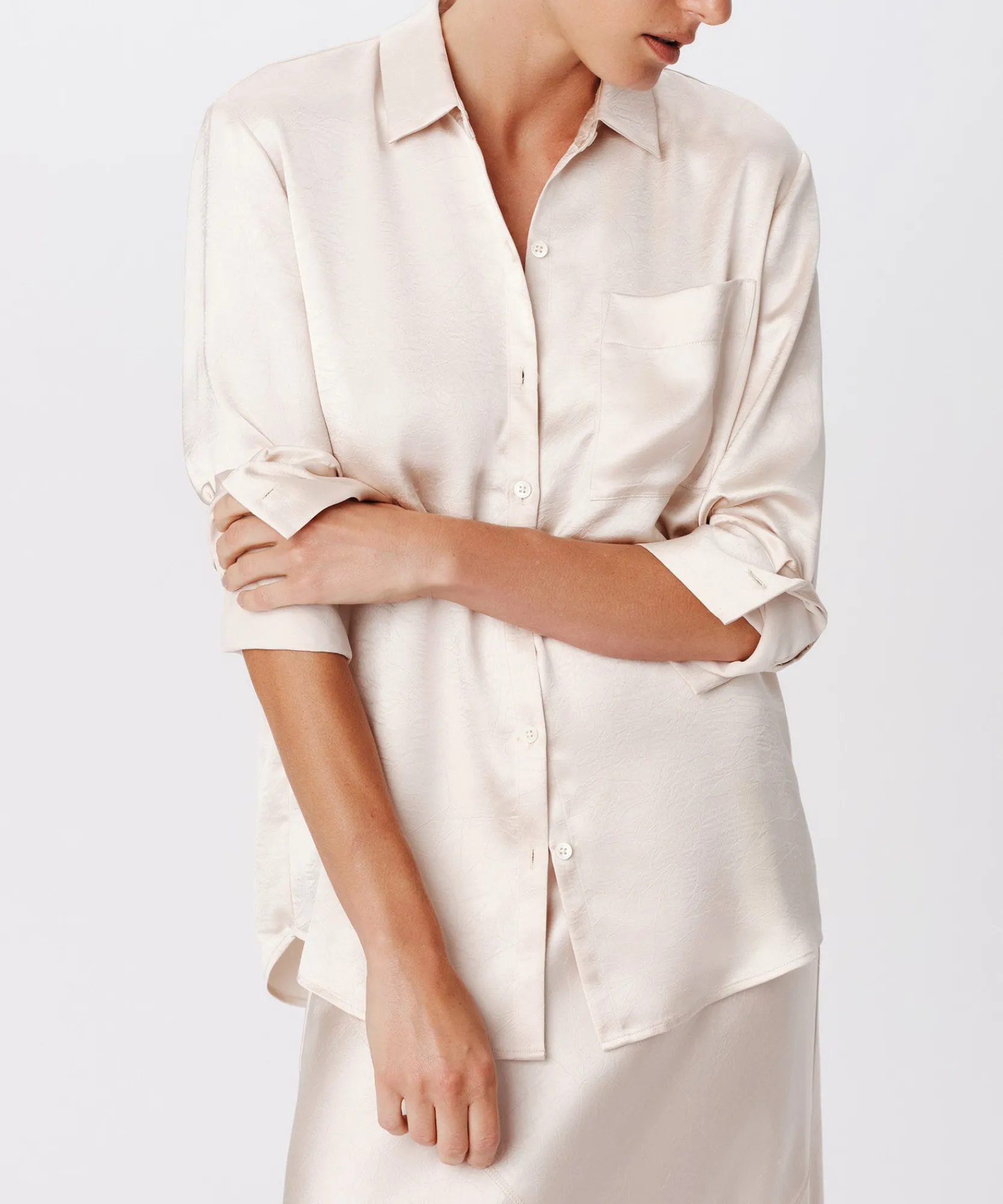 Cracked Satin Boyfriend Shirt -|ATM Anthony Thomas Melillo Fashion