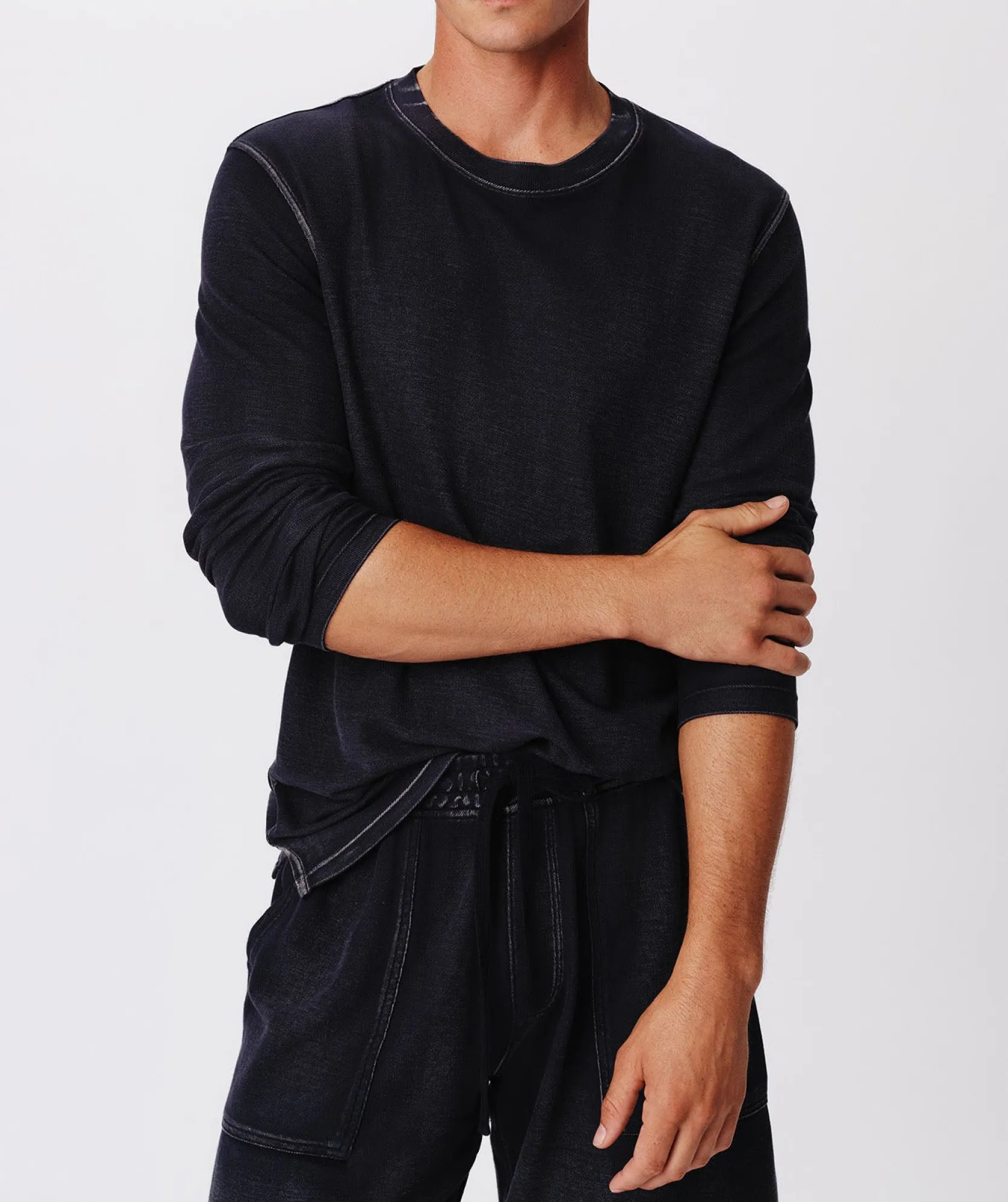 Pique With Wash Long Sleeve Crew Neck Top -|ATM Anthony Thomas Melillo Fashion