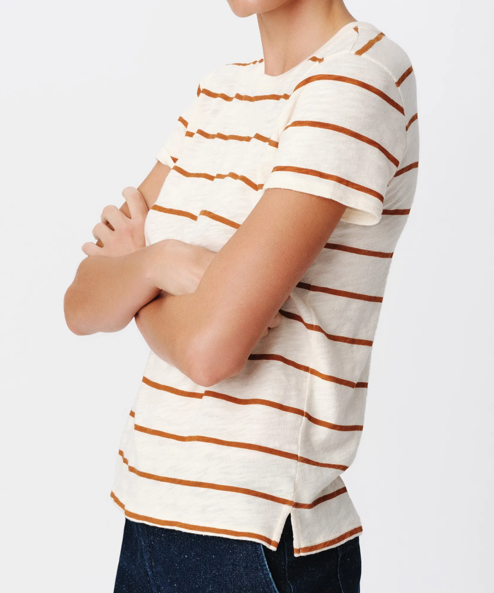 Slub Jersey Stripe Schoolboy Short Sleeve Crew Neck Tee -|ATM Anthony Thomas Melillo Clearance