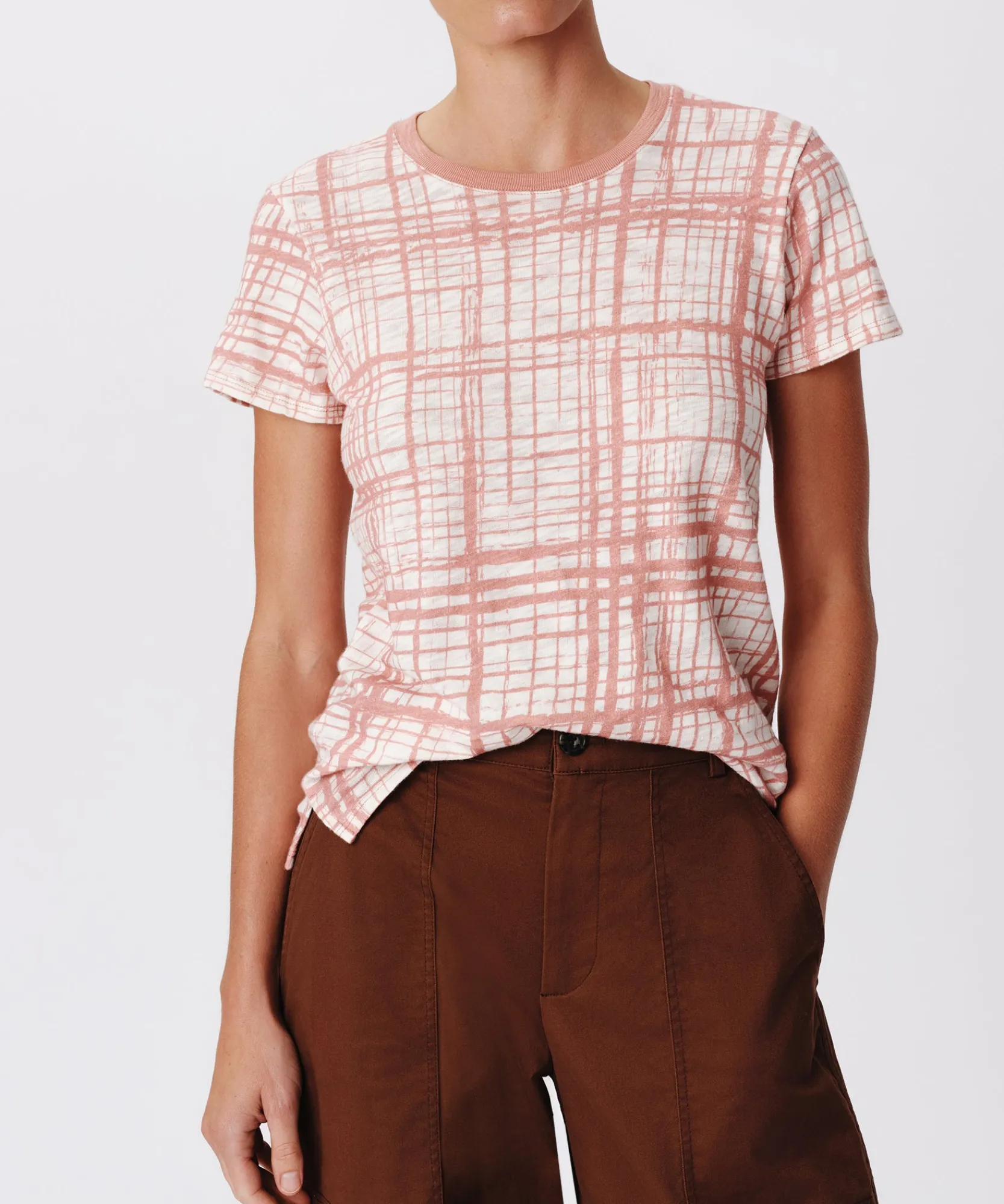 Slub Jersey With Crosshatch Schoolboy Short Sleeve Crew Neck Tee -|ATM Anthony Thomas Melillo Online