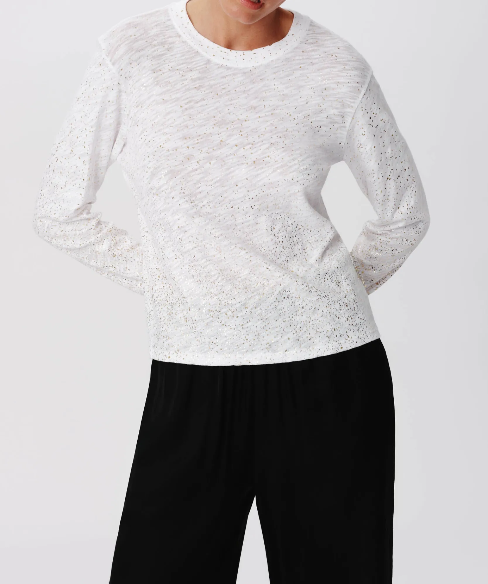 Slub Jersey With Foil Long Sleeve Crop Tee -|ATM Anthony Thomas Melillo Outlet