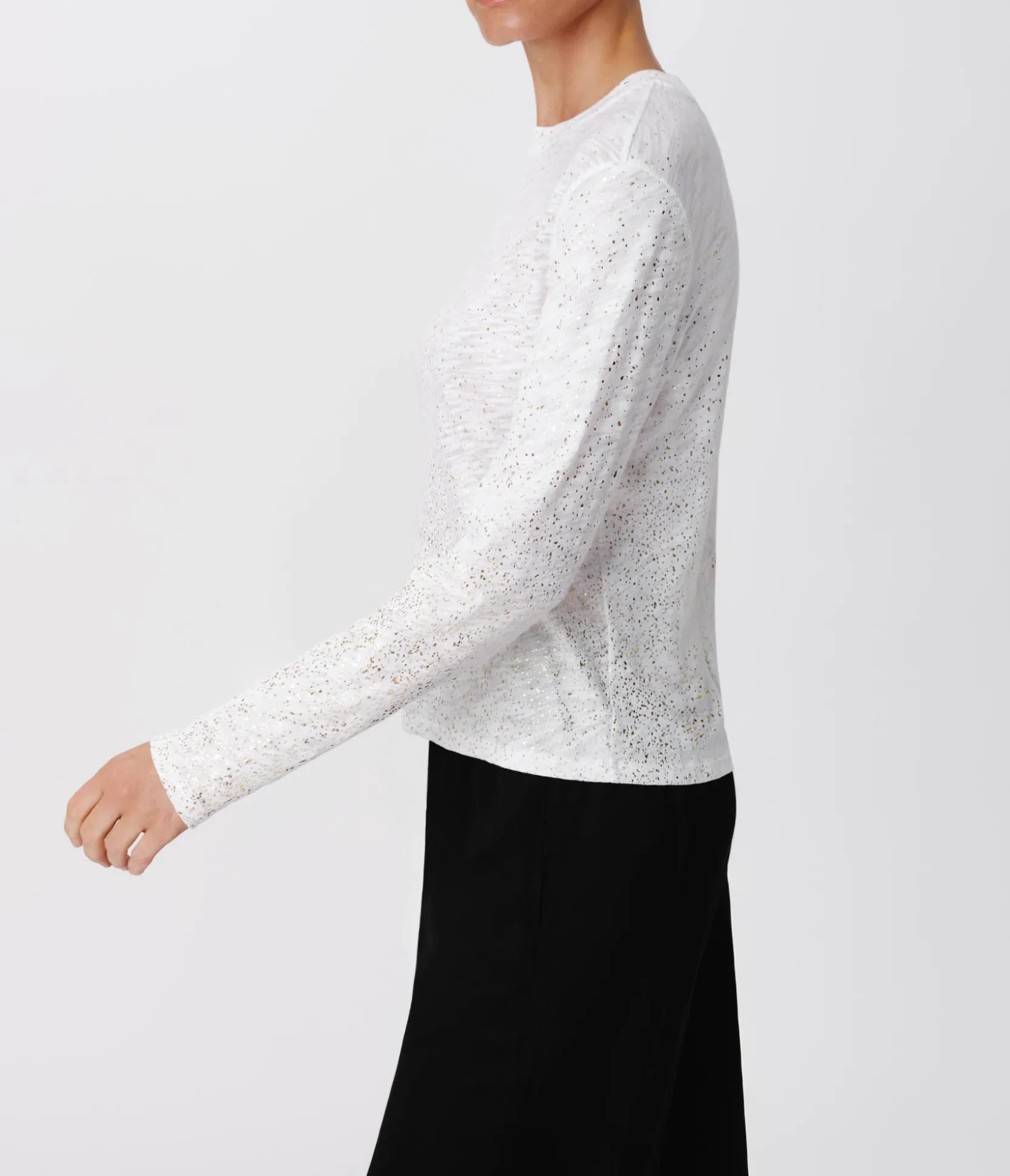 Slub Jersey With Foil Long Sleeve Crop Tee -|ATM Anthony Thomas Melillo Outlet