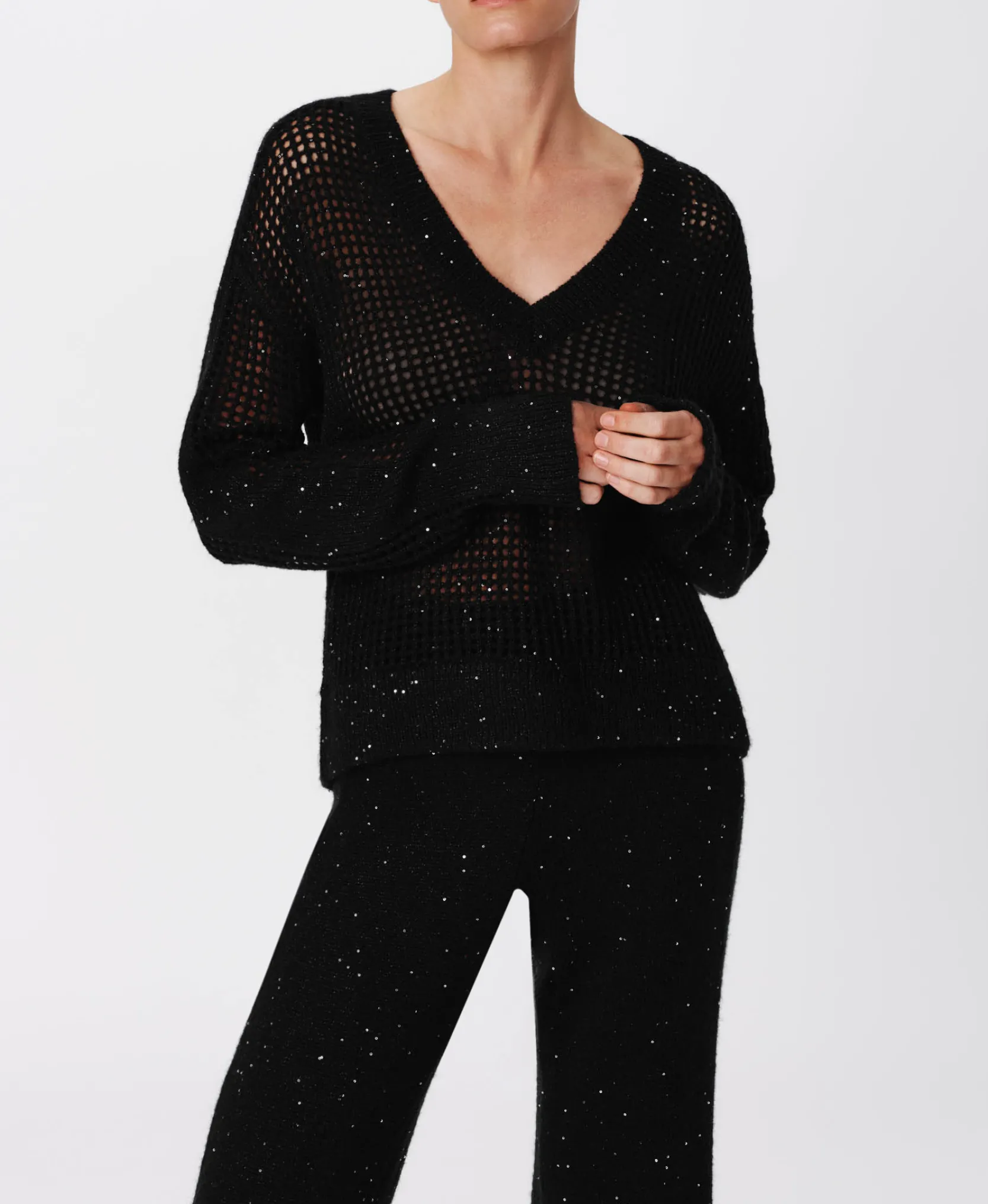 Sequin Wool Blend Net Stitch Sweater -|ATM Anthony Thomas Melillo Hot