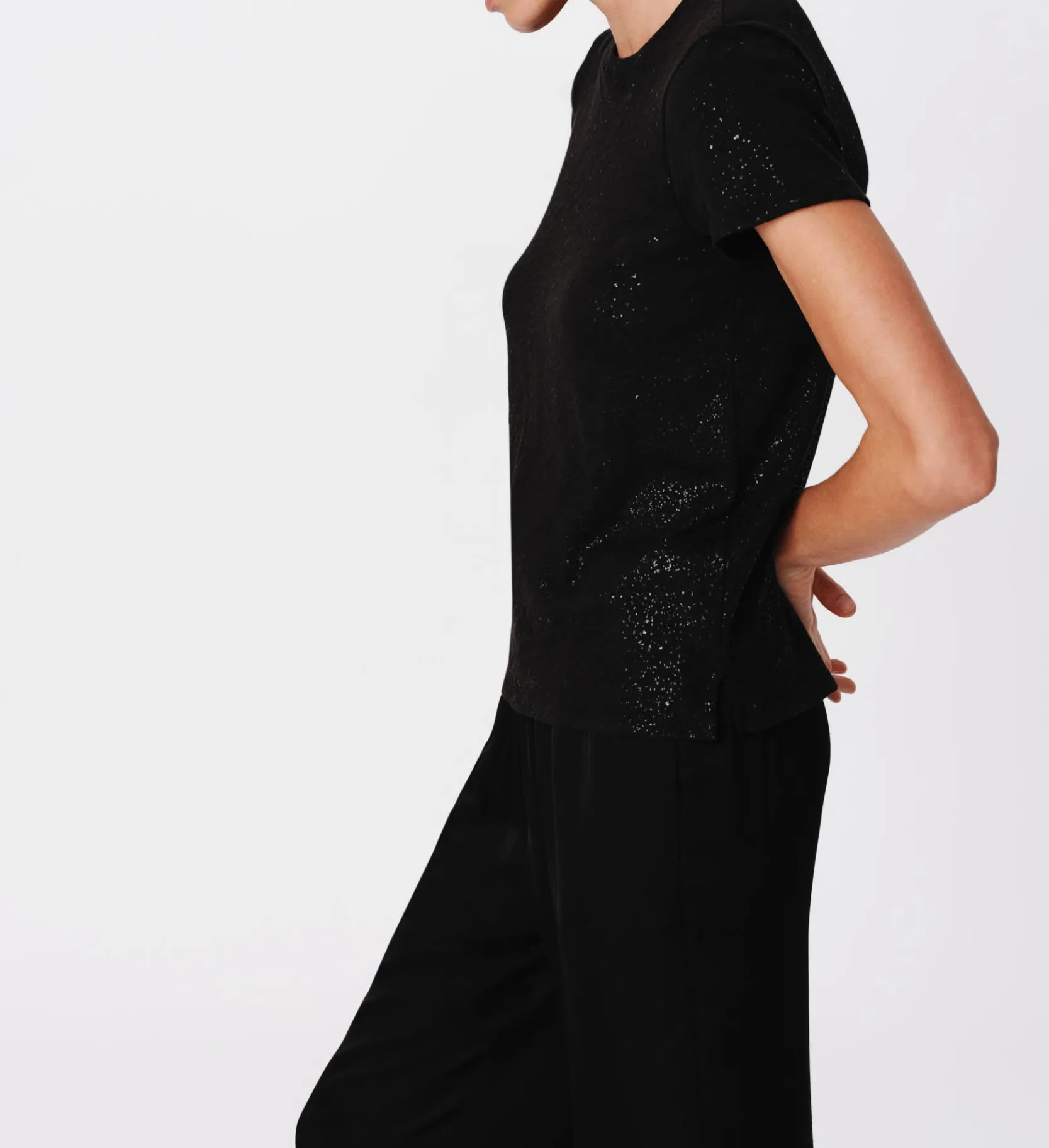 Slub Jersey With Foil Schoolboy Short Sleeve Crew Neck Tee -|ATM Anthony Thomas Melillo New