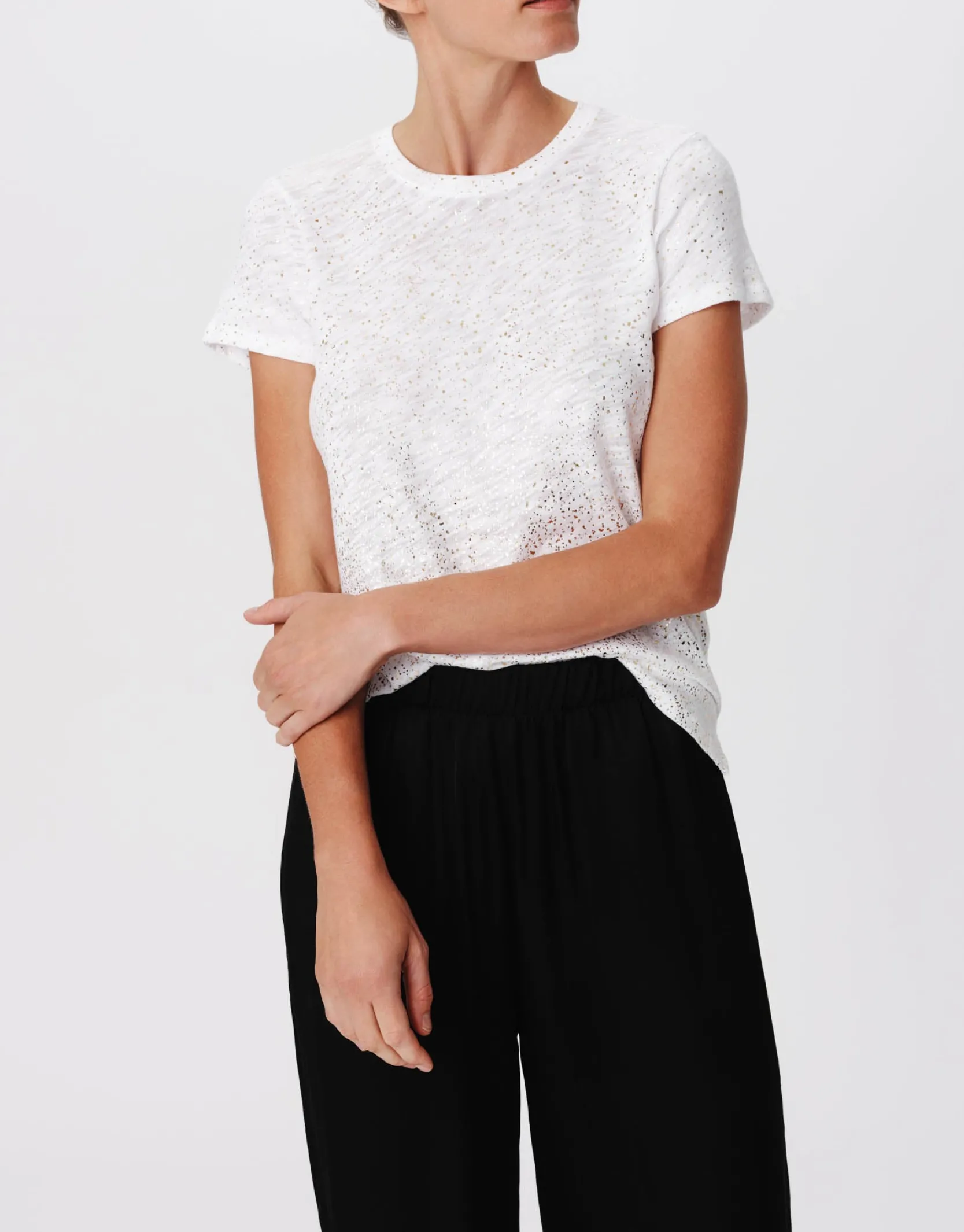 Slub Jersey With Foil Schoolboy Short Sleeve Crew Neck Tee -|ATM Anthony Thomas Melillo Best