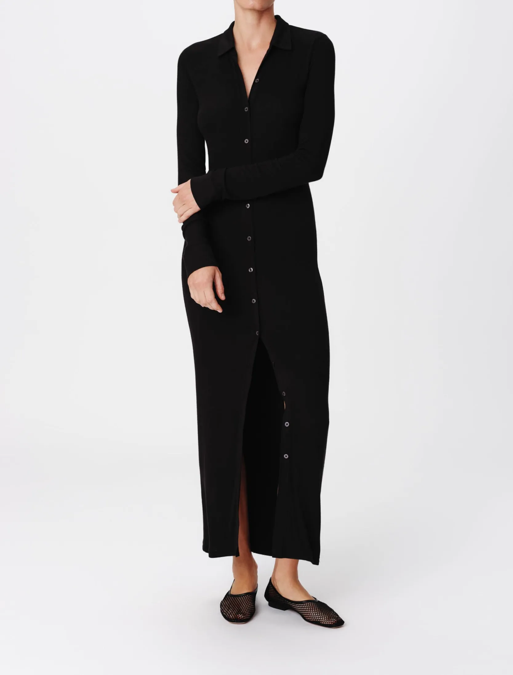Modal Rib Long Sleeve Maxi Shirt Dress -|ATM Anthony Thomas Melillo Clearance