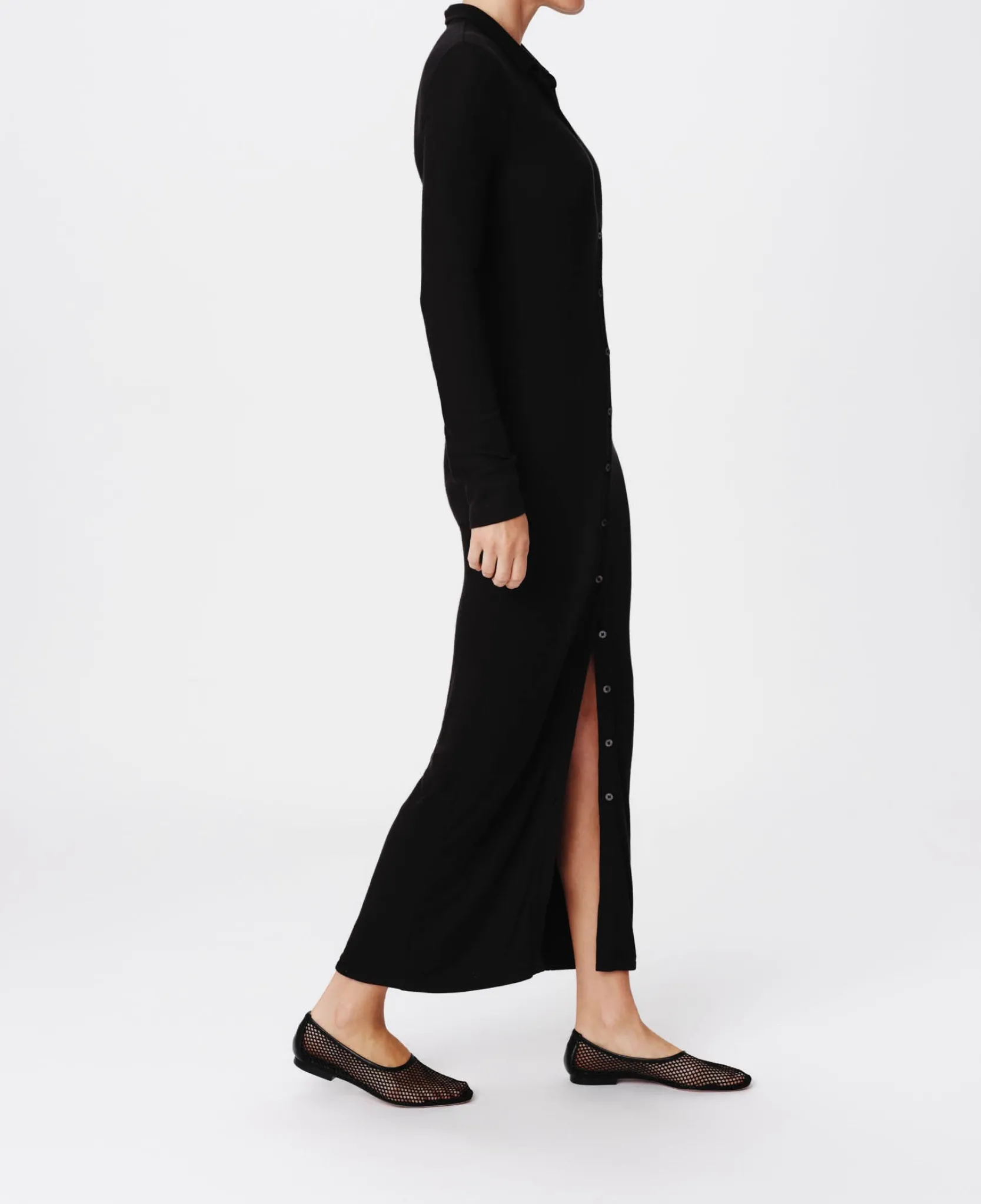 Modal Rib Long Sleeve Maxi Shirt Dress -|ATM Anthony Thomas Melillo Clearance