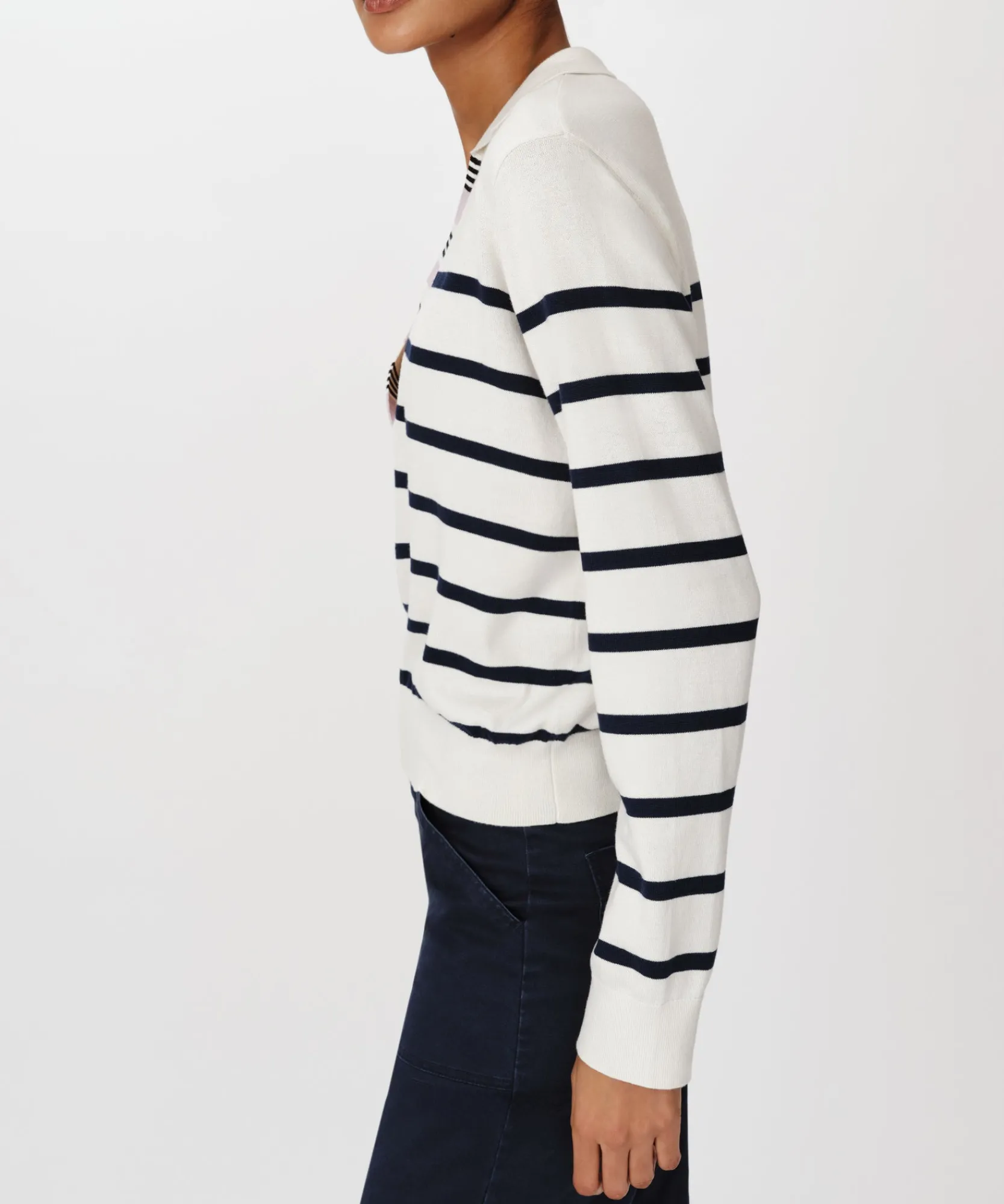 Cotton Silk Blend Striped Split Collar Sweater -|ATM Anthony Thomas Melillo Outlet