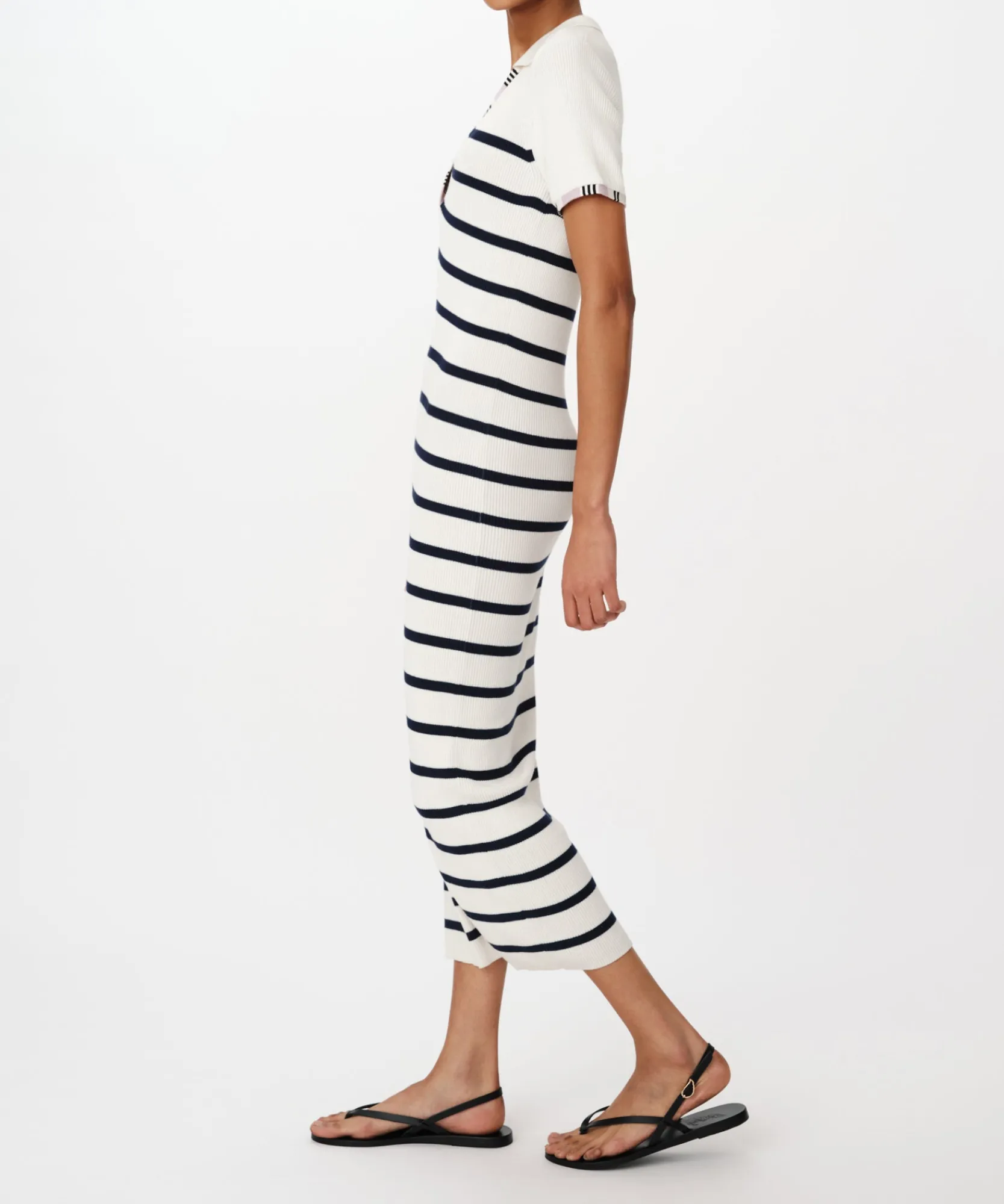 Cotton Silk Blend Striped Sleeveless Split Collar Dress -|ATM Anthony Thomas Melillo Online