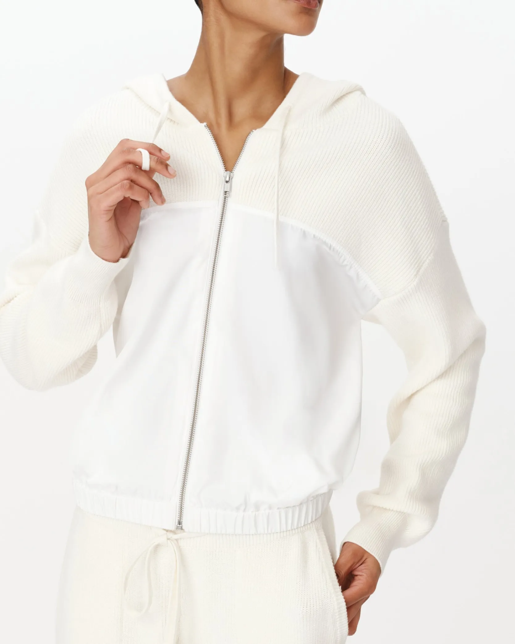 Cotton Cashmere Mixed Media Zip-Up Hoodie Sweater -|ATM Anthony Thomas Melillo Hot