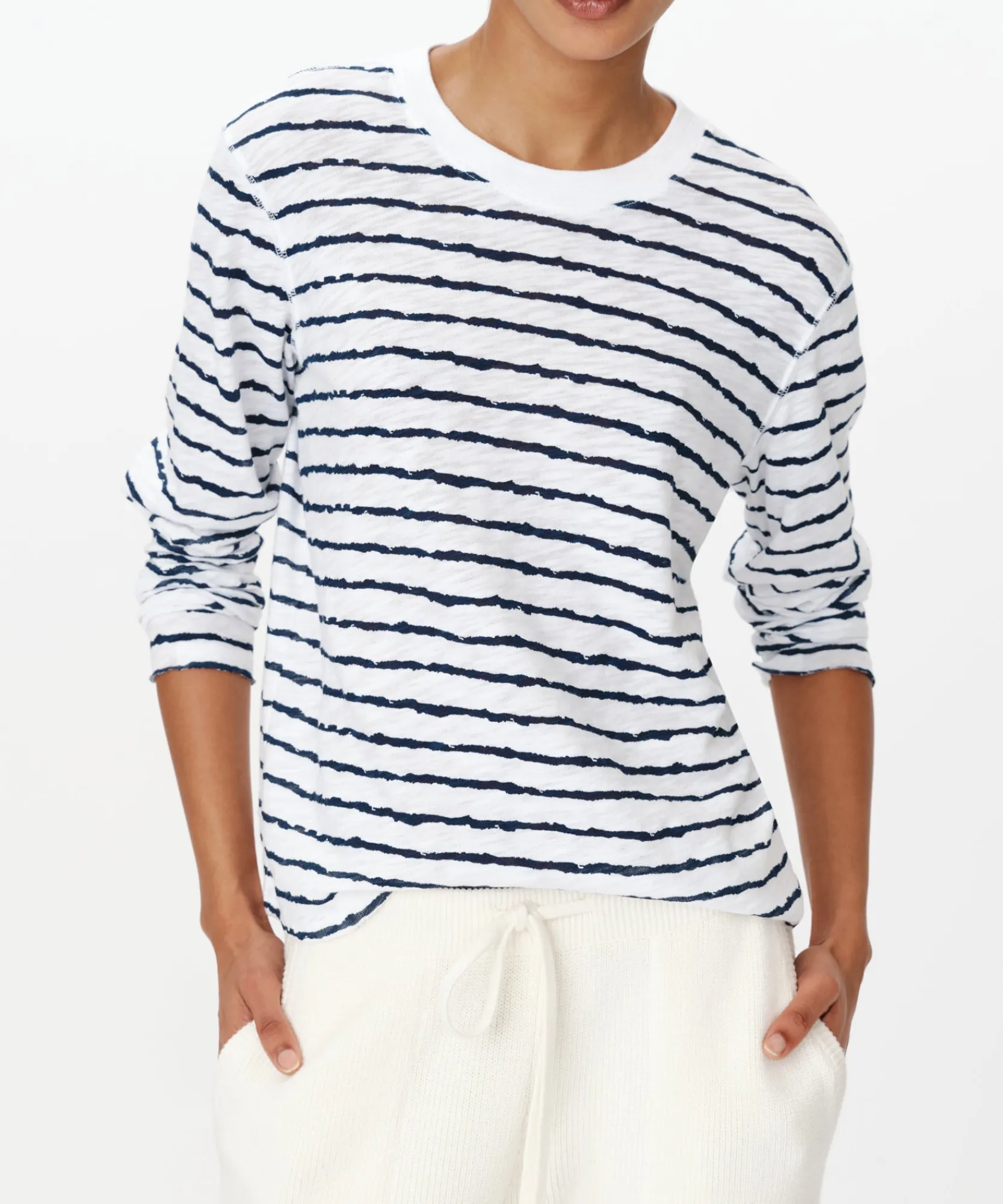 Slub Jersey With Stripe Long Sleeve Destroyed Wash Crop Tee -|ATM Anthony Thomas Melillo Discount