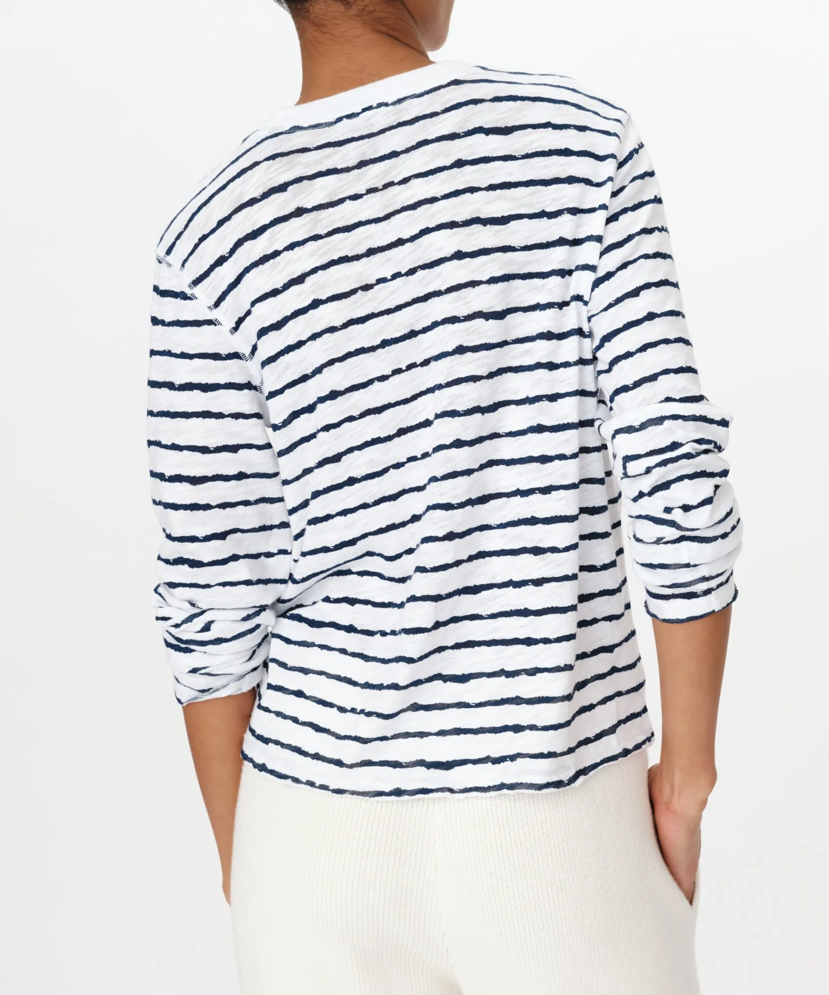 Slub Jersey With Stripe Long Sleeve Destroyed Wash Crop Tee -|ATM Anthony Thomas Melillo Discount