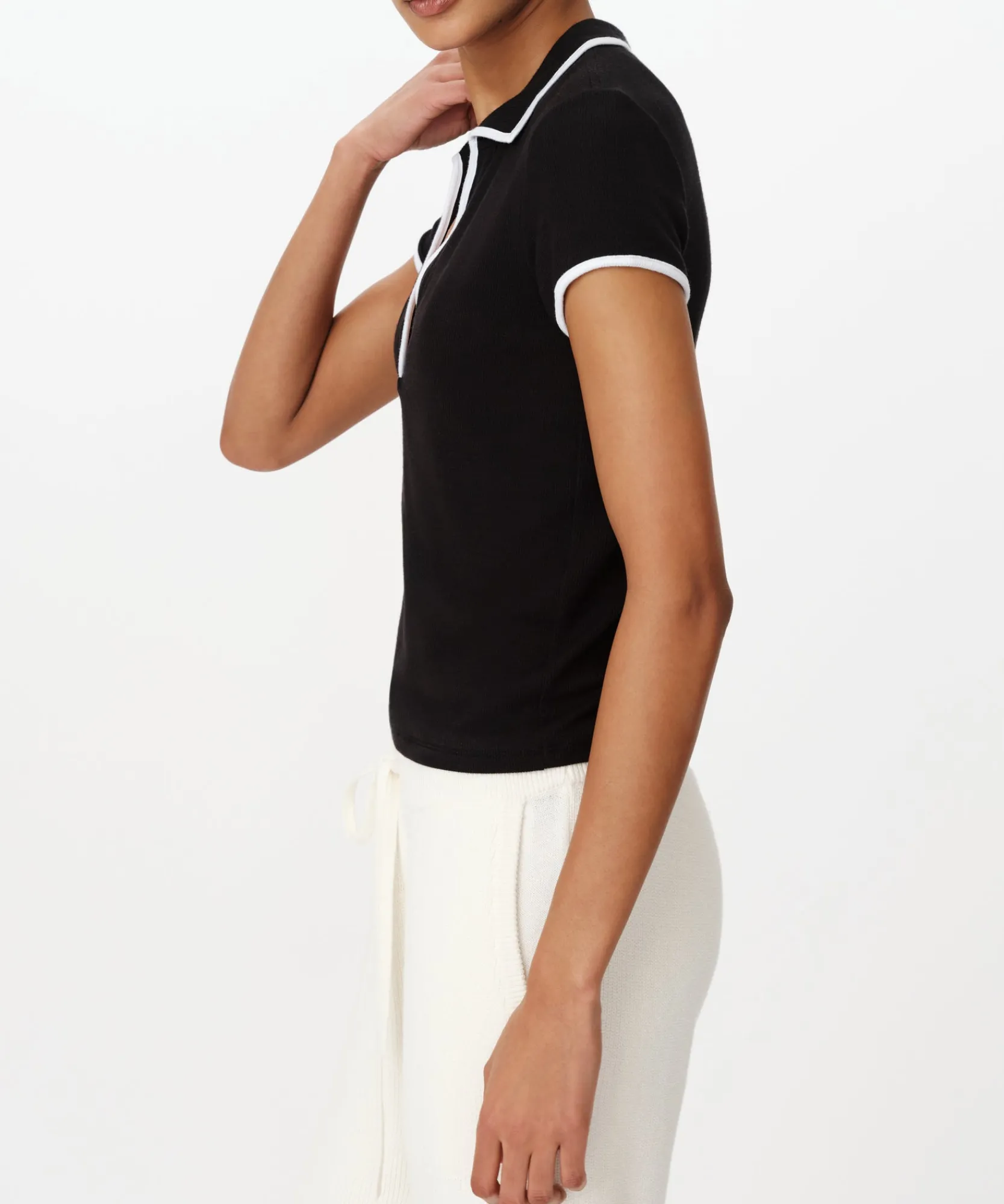 Modal Rib Short Sleeve Split Neck Top -|ATM Anthony Thomas Melillo Clearance