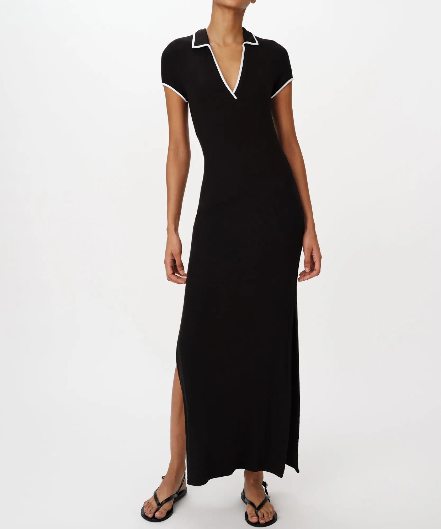 Modal Rib Short Sleeve Split Neck Dress -|ATM Anthony Thomas Melillo New
