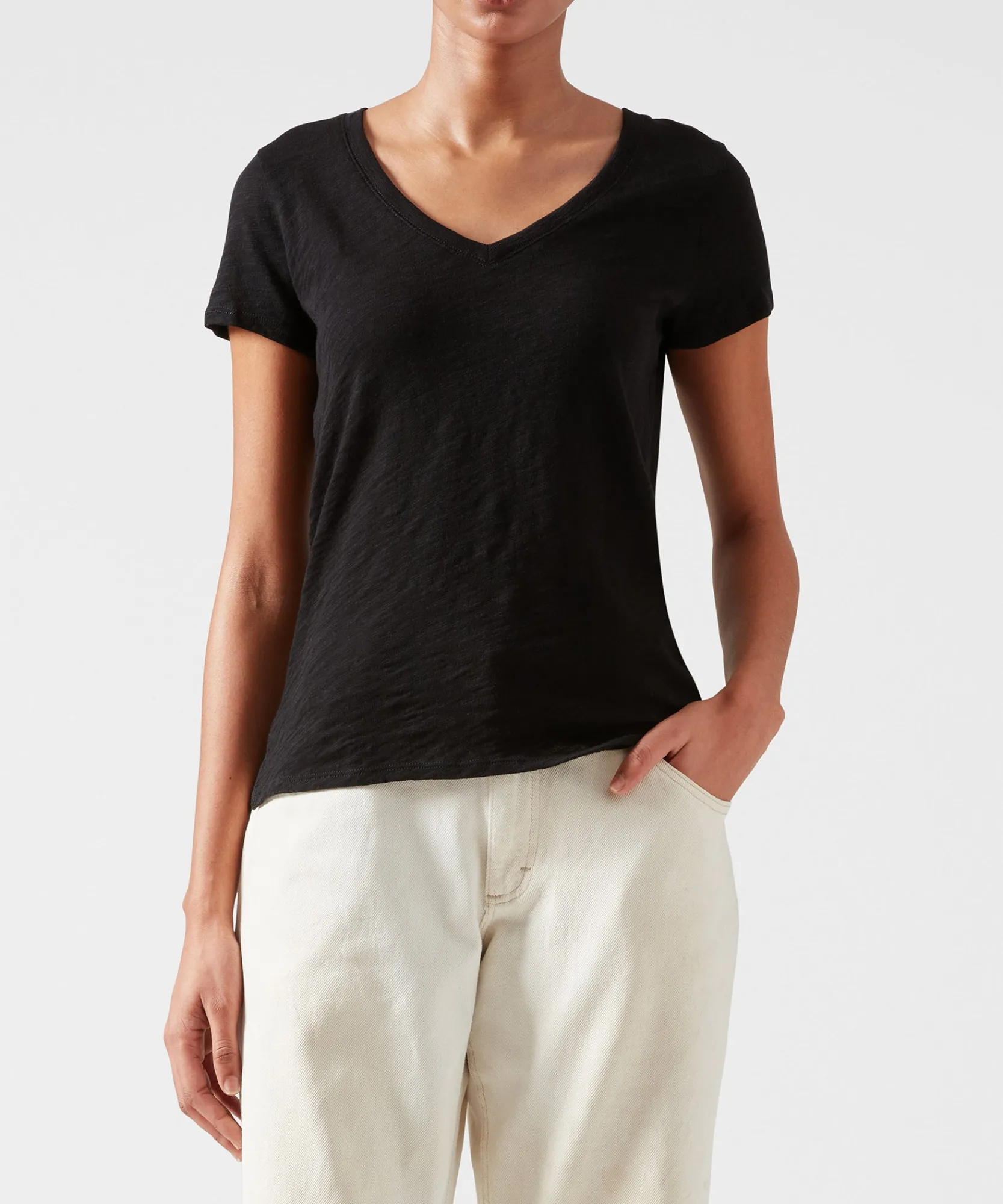 Slub Jersey Schoolboy V-Neck Tee -|ATM Anthony Thomas Melillo Fashion